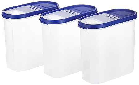 Amazon Brand - Solimo Plastic Storage Container Set with Flip-Top Lid (White, 3 Pieces, 1800ml)