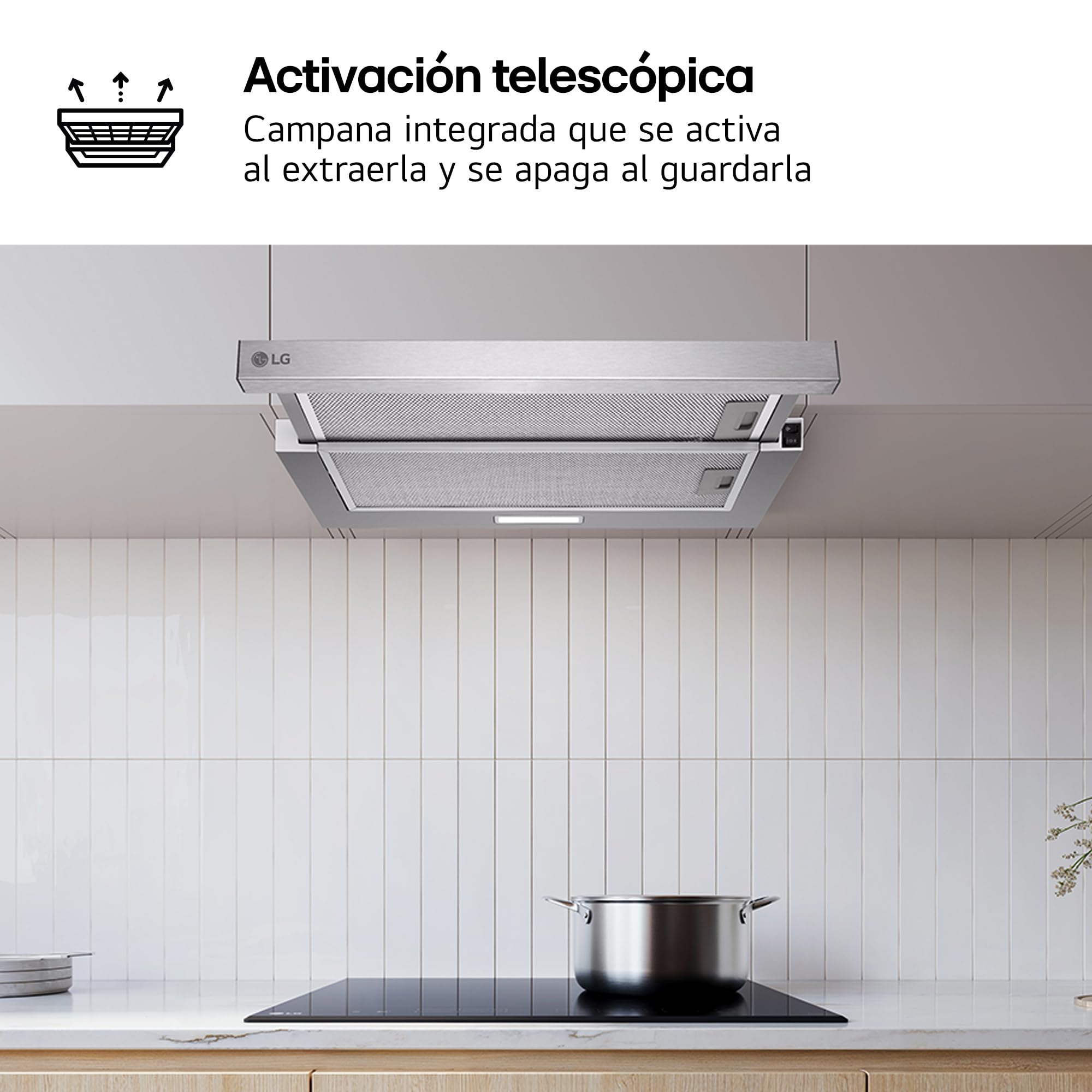 LG HT3Z2413S - Campana Extractora Integrable 60 cm, Extraíble, 600 m³/h, 2 Niveles de Potencia, Filtros Lavables, Color Inox [Clase de eficiencia energética C]