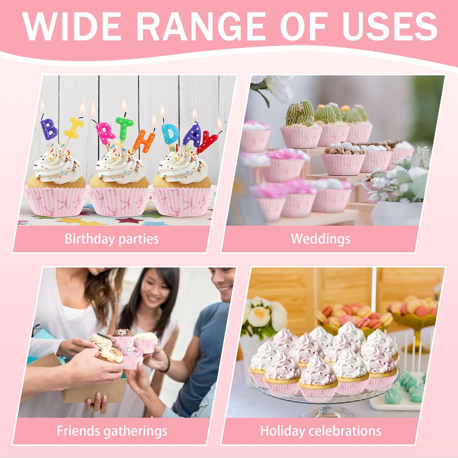 600 Pieces Pink Bow Cupcake Liners, 2.71" Non-Stick Bowknot Cupcake Wrappers, Standard Paper Baking Muffin Cups, for Birthday Bridal Shower Wedding Party Supplies (600 Pieces Pink)