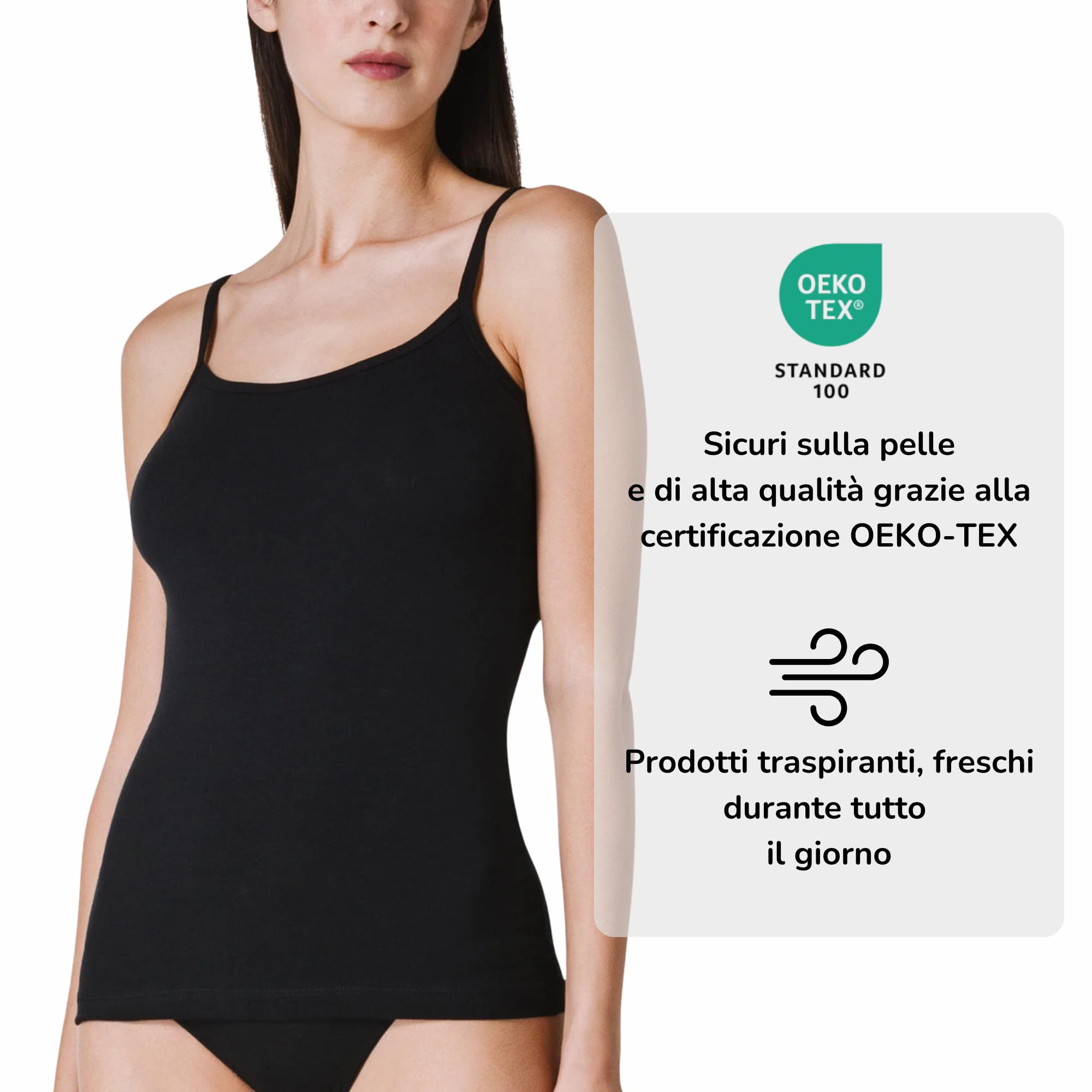 Liabel Maglia Intima da Donna Spalla Stretta (Multipack da 2), Canotta Intima Femminile in Cotone Bielastico Certificato Oeko-Tex, Fresca e Traspirante