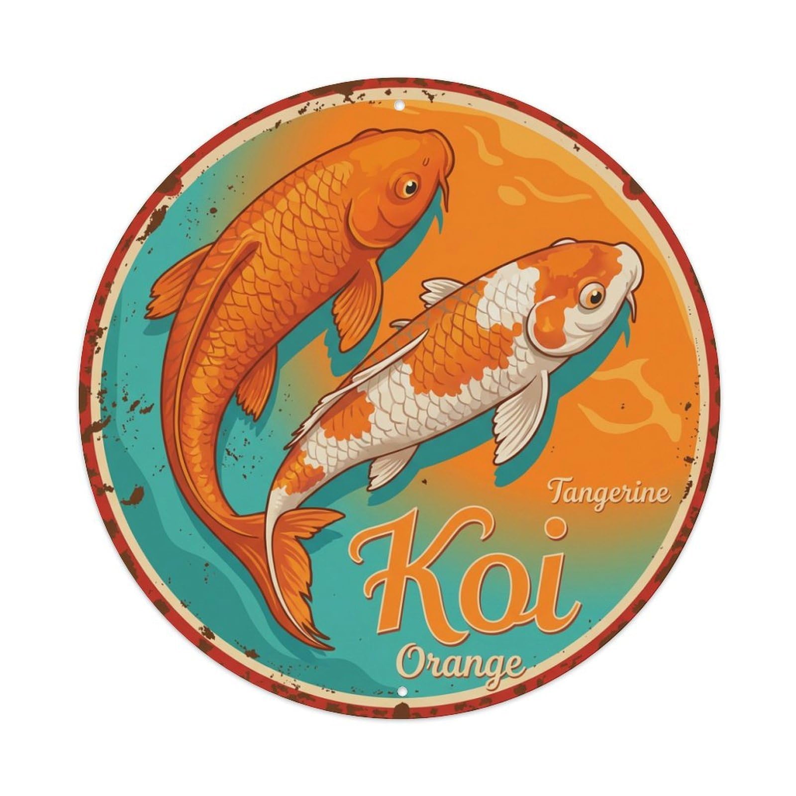 Koi Fish Tangerine Orange Waters Citrus Bright Sunny Fresh Metal Tin Sign