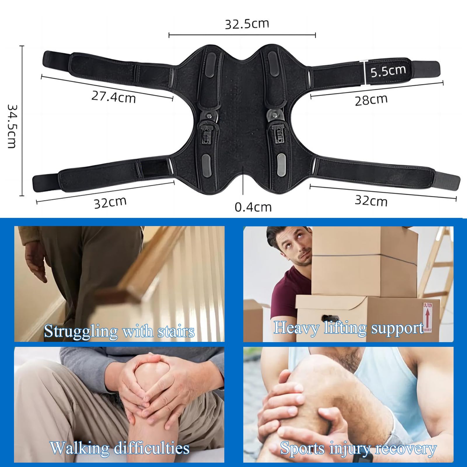 Genouillère Ajustable Bandage Support pour Genou, Genouillère de Soutien pour Marcher, Soulager Douleur Genou, Réduction Pression Genou pour Personnes Âgées, Sport, Stabilise Rotule,Gris