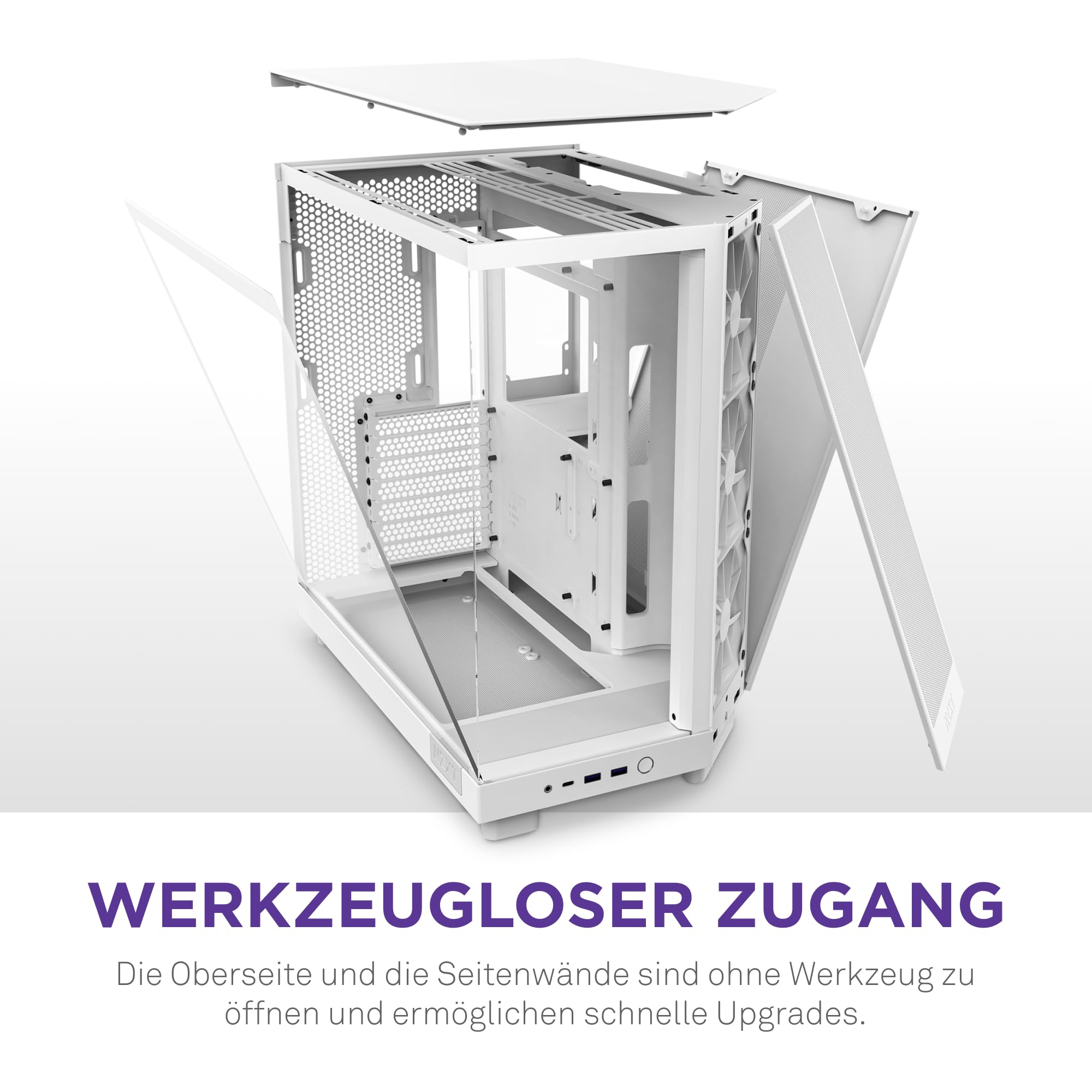 NZXT H6 Flow, CC-H61FW-01, Kompaktes Mid, Tower Gehäuse mit Zwei Kammern, Glaspaneele mit Panoramablick, Hochleistungs,Airflow,Panels, Inklusive 3 x 120 mm Lüfter, Weiß