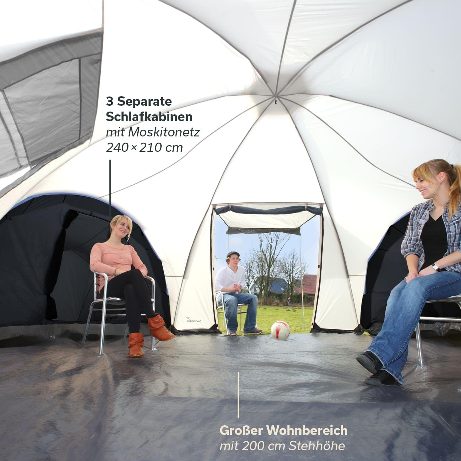 Skandika Korsyka/Turyn namiot kopułowy dla 10-12 osób, duży namiot rodzinny, 3 sypialnie, wysokość 200 cm, słup wody 5000 mm | outdoor, kemping, rodzina