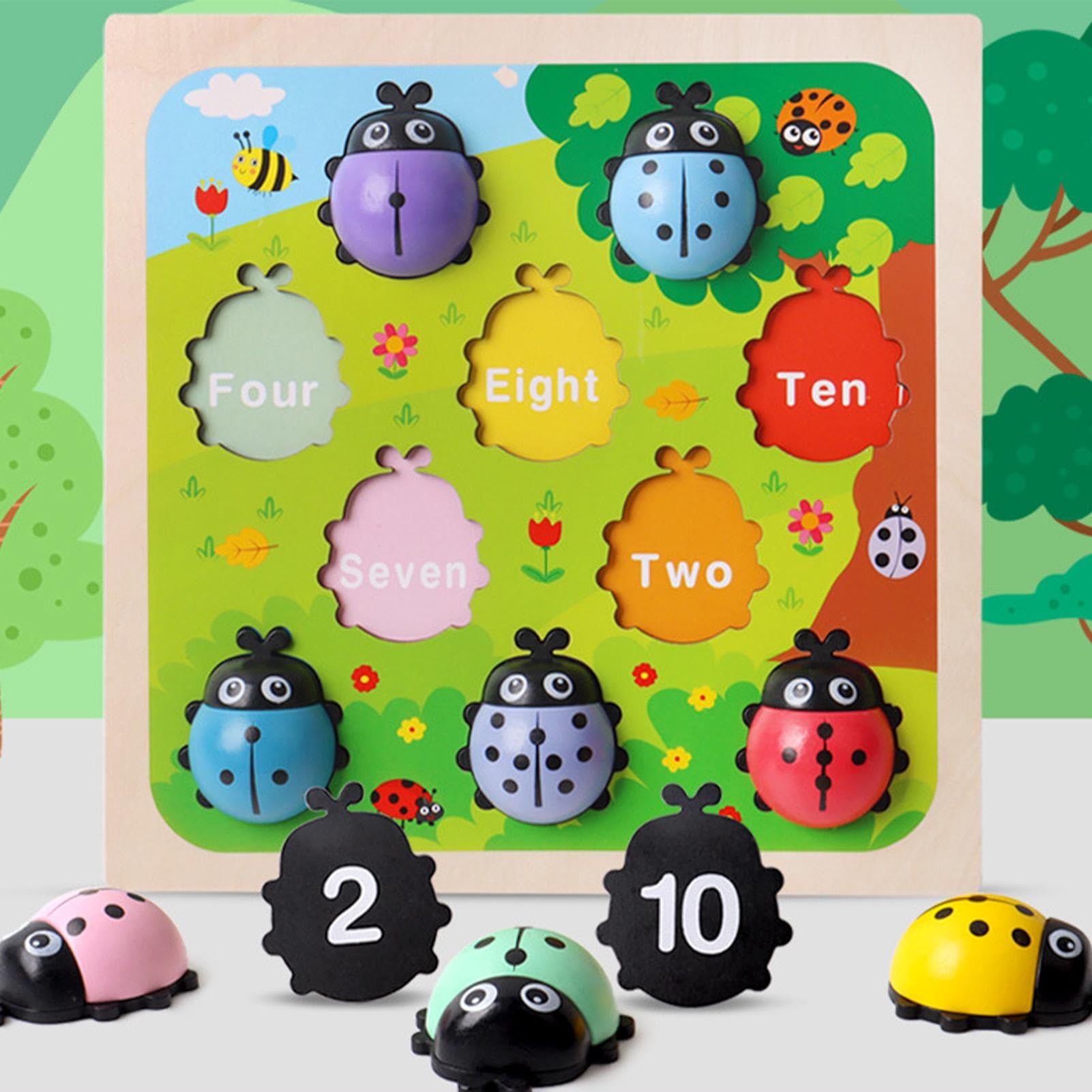 Giocattoli coordinati con numeri di coccinella - Giocattoli educativi in legno Montesori, set di coccinella coordinati da tavolo | Set di memoria da giardino coccinella, set di conteggio in