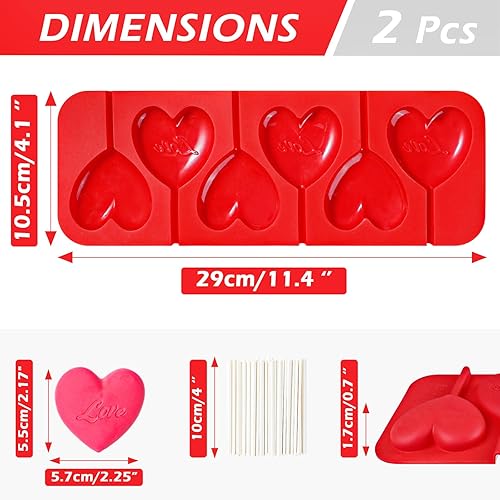 Miniatura 3 de Webake Moldes de piruleta de corazón con 6 agujeros en forma de corazón, moldes de chocolate con palitos de paletas, moldes de silicona con corazón