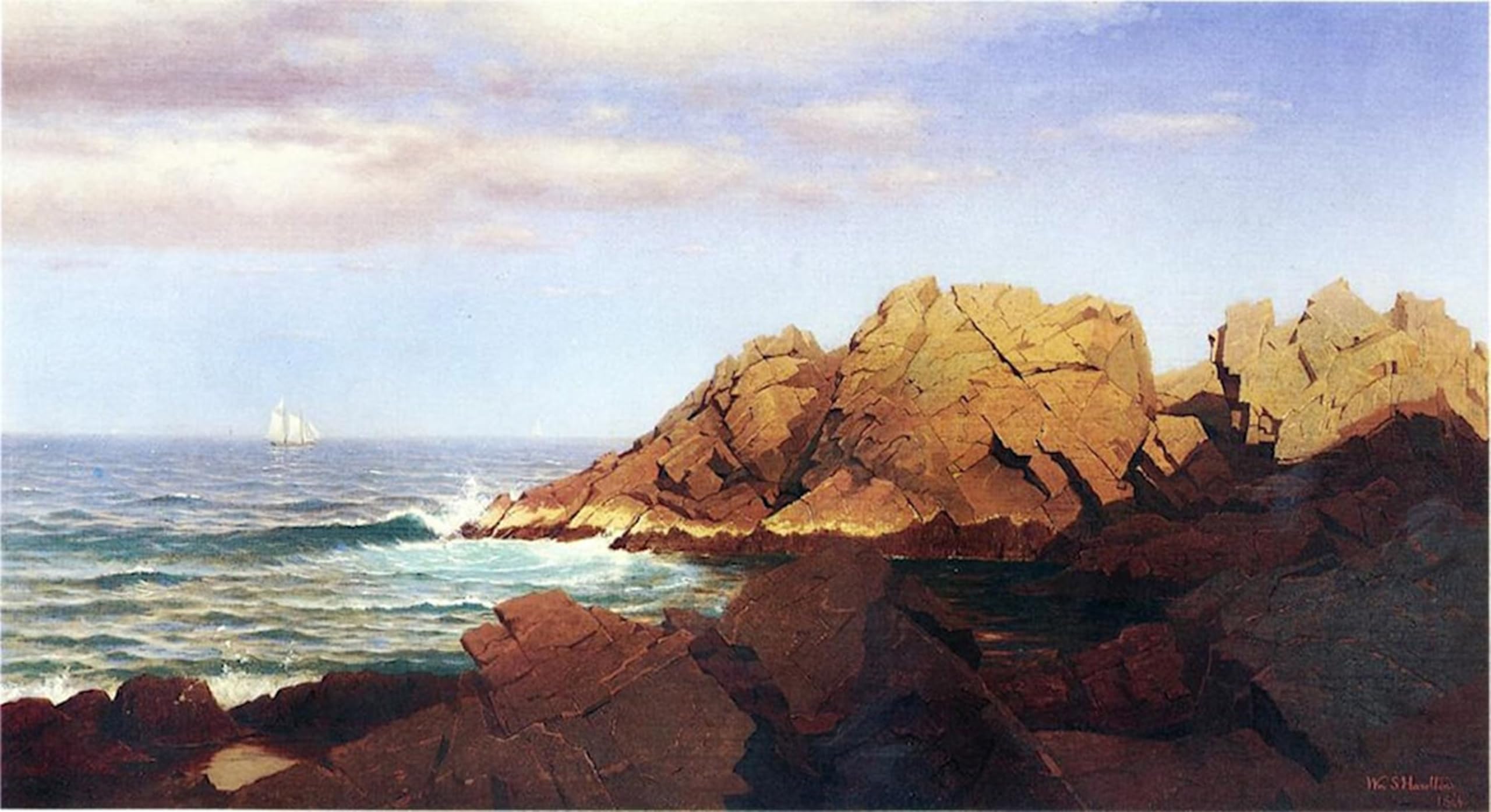 RZHRHJES Abstract Painting Poster Art Print Canvas Print Poster Rocks At Nahant by William Haseltine Landscape Canvas Painting for Home Decor 60x90cm