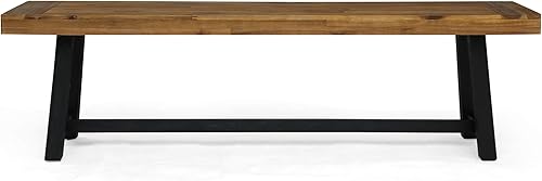 Christopher Knight Home Toby Outdoor Banco de madera de acacia, acabado de teca arenada y negro