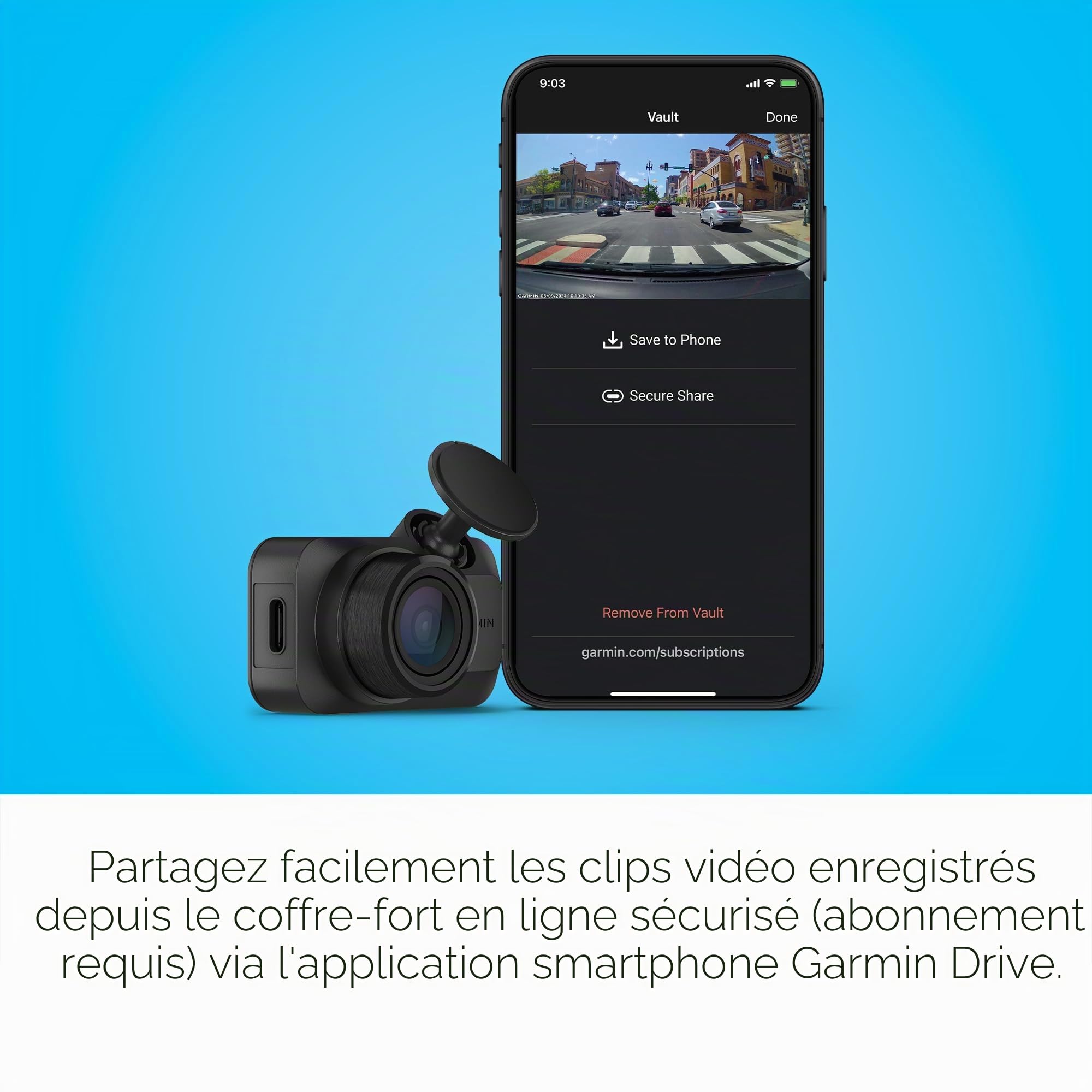 Garmin Dash Cam™ Mini 3, caméra embarquée HD 1080p Ultra-compacte avec Un Champ de Vision de 140 degrés, polarisateur Clarity™ intégré, Commande vocale, Enregistrement Automatique