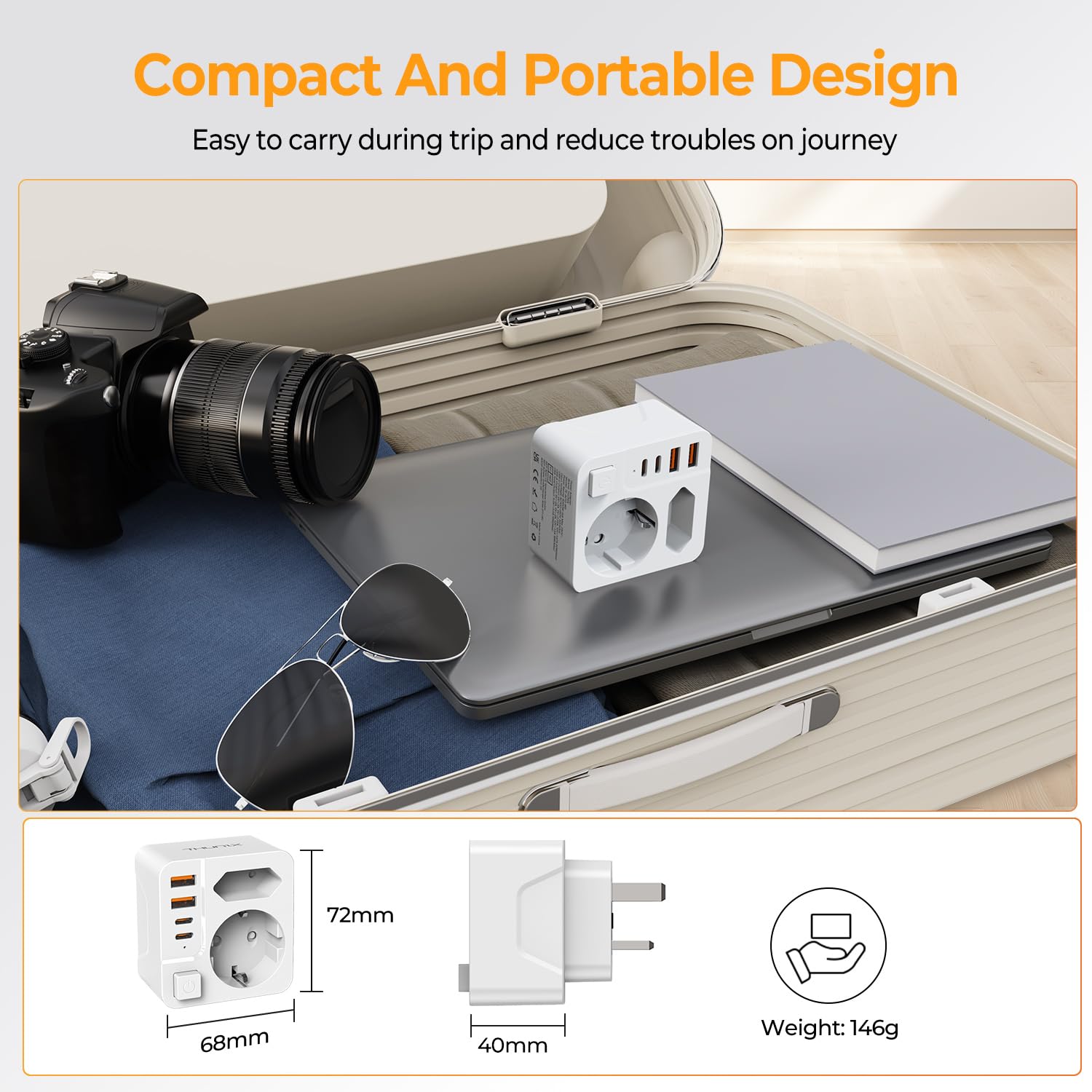 TESSAN Reisstekker UK met 3 USB en 1 USB C, EU naar UK Adapter Plug, 15W 3A Reisadapter UK