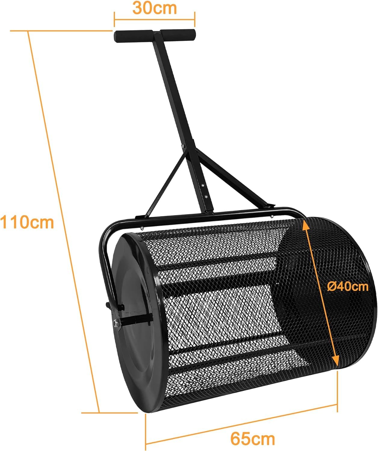 LILIIN Gartenstreuer mit T-Griff, Kompoststreuer 80L - Für Kompost, Dünger, Garten und Rasen - 40 x 65 x 110 cm, Schwarz