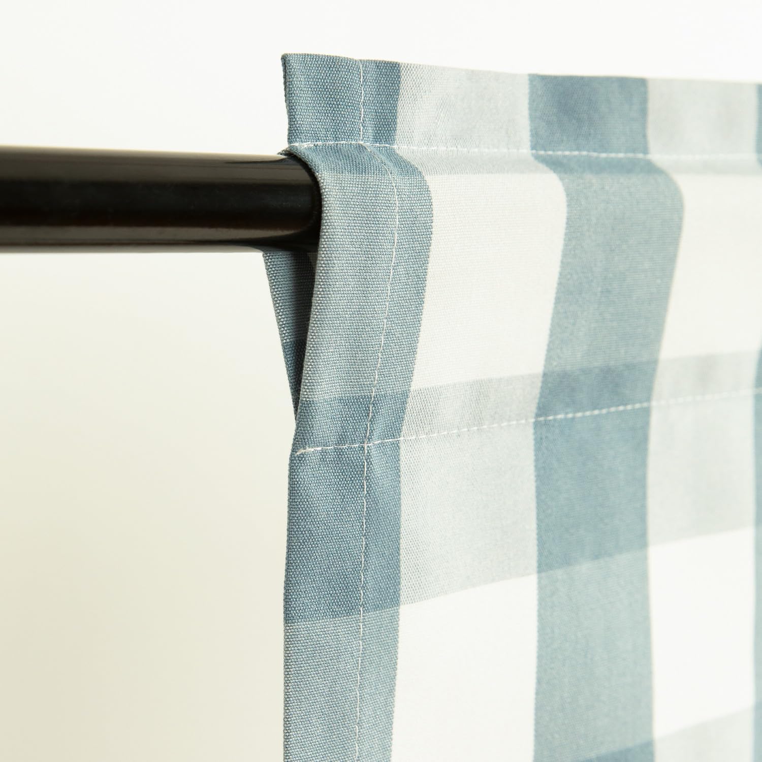 VOGOL Retro Buffalo Check Pattern Kitchen Valances, Linen Textured Simple Style Drapes for Living Room, Light Blue Yarn-Dyed Plaid Fabric Window Treatments, 52" x 12", 1 Panel