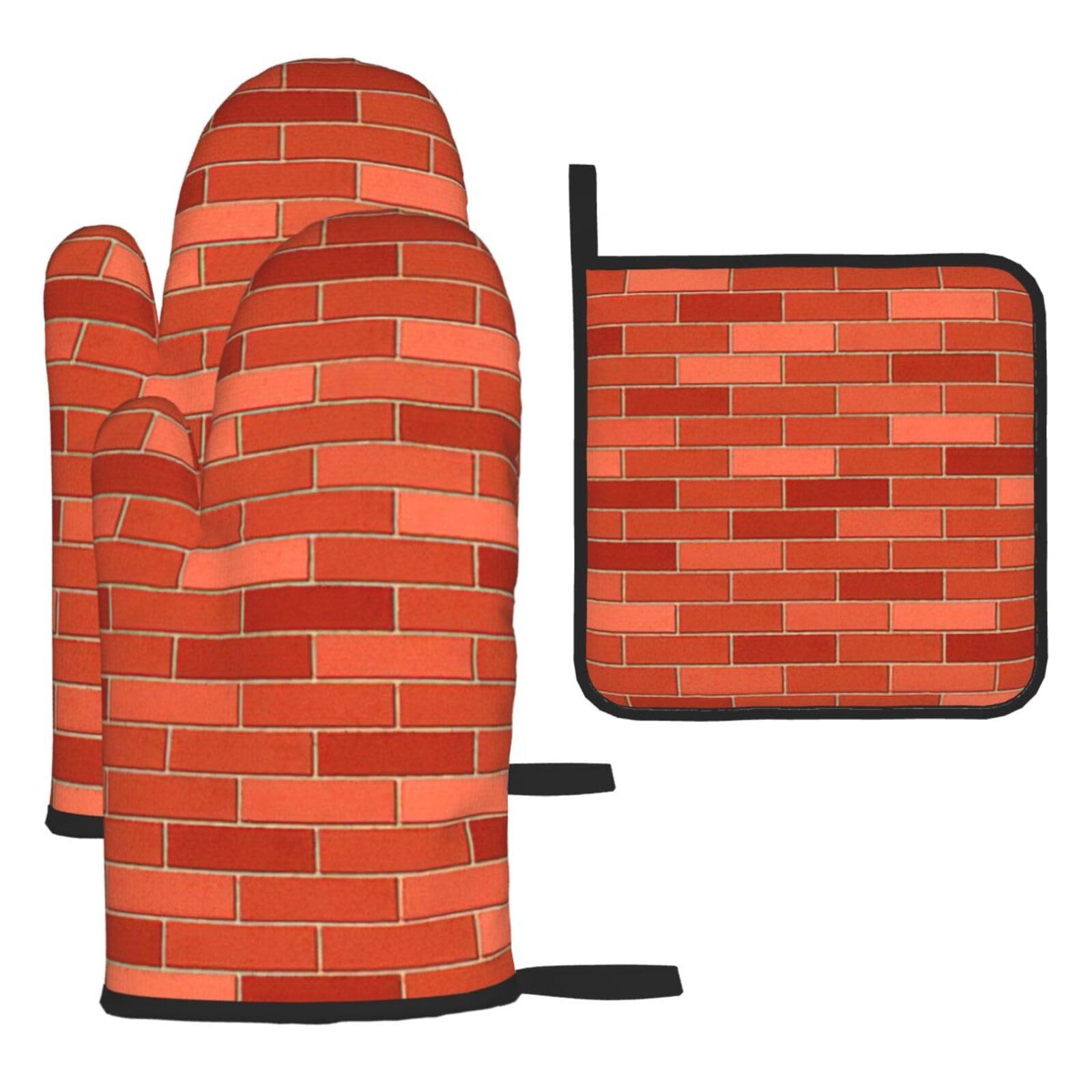Red Brick Wall Texture Print Oven Kitchen Gloves For Baking Outdoor Grilling Home Use Mitts Microwaving Bbq