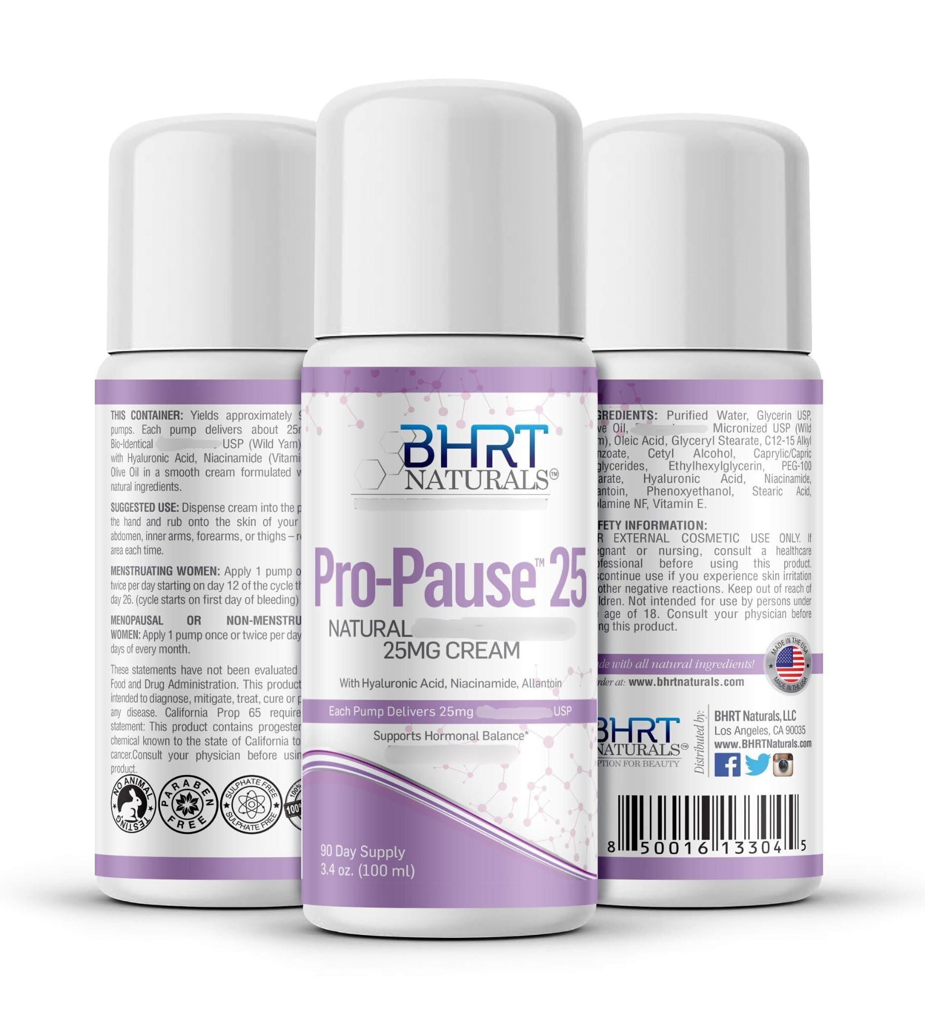 BHRT Naturals Progesterone Cream 5000mg Bioidentical Progesterone USP - 90 Day Supply, USA Made, Pharmacist Formulated Paraben-Free, Soy-Free & Non-GMO Menopause Relief – TTC PCOS Supplement