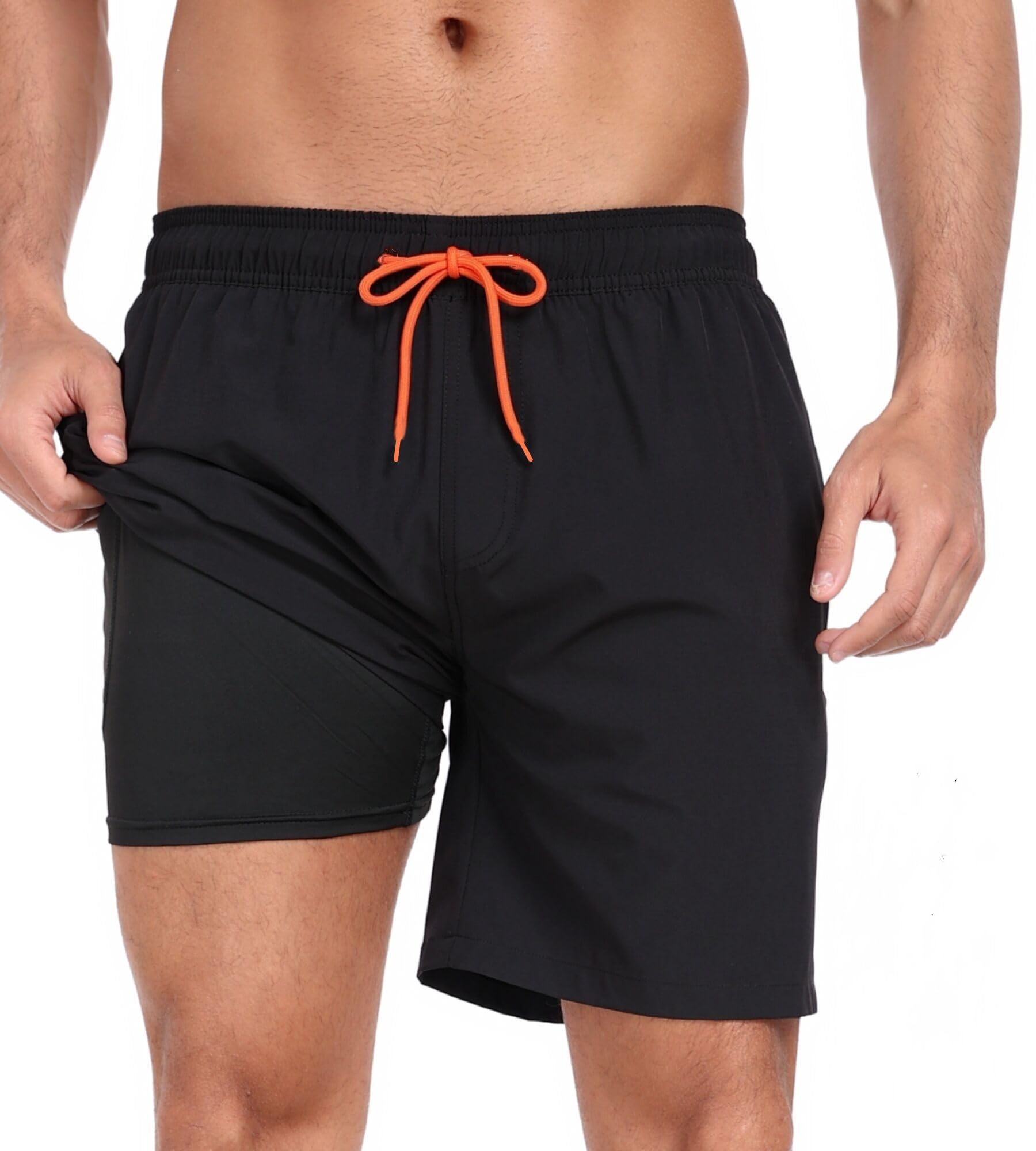 Fasker Mens Swim Trunks with Compression Liner 7" Inseam Quick Dry Bathing Suit Beach Shorts Swimming Trunks with Pockets
