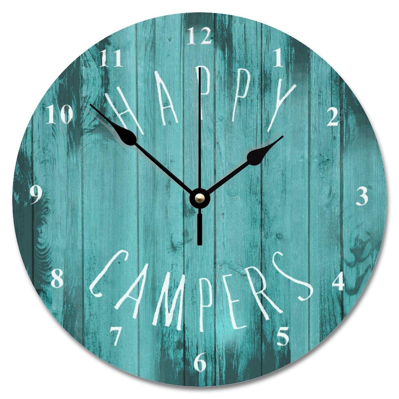 Guangpat 10 Inch Wall Clock Happy Camping Campers Turquoise Wooden Wall Clocks Battery Operated Non-Ticking Farmhouse Decor Retirement Living Room Decor Gift for Man Woman Friend Anniversary