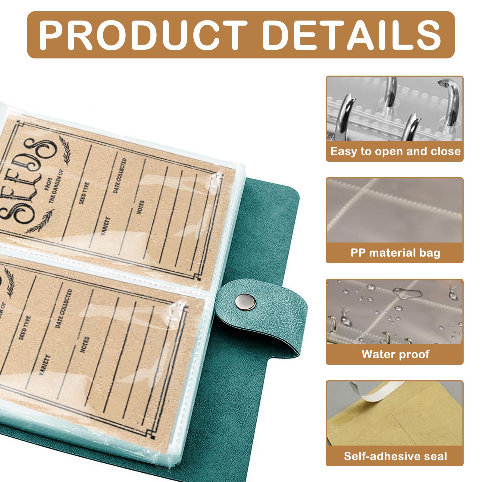 Lot de 100 enveloppes de stockage de semences, organiseurs auto-scellants pour jardin, paquets d'économie de graines idéales pour chaque jardinier (vert)