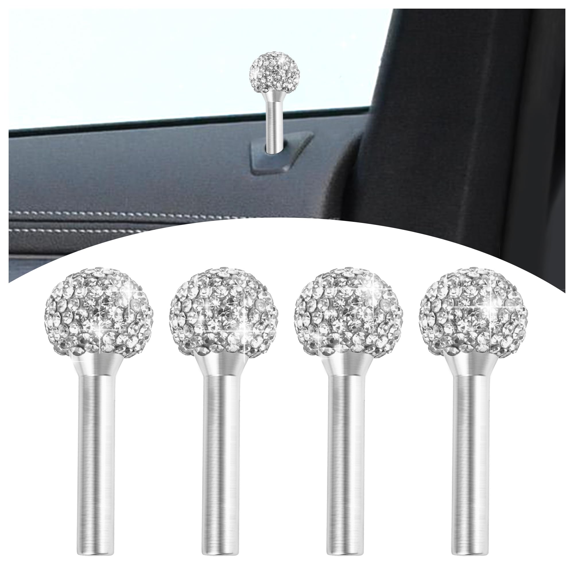 Junecarp 4PCS Car Door Lock Knobs with Crystal,Bling Car Door Lock Cover Rhinestone Car Accessories,Universal Car Door Locks Bling Car Accessories for Women of Most Vehicles (White)