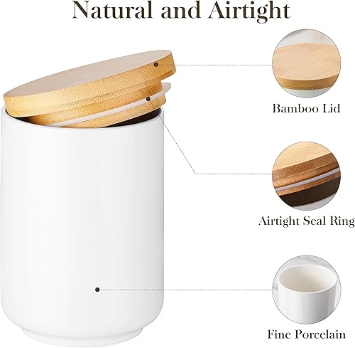 Miniatura 4 de MALACASA Recipiente de café, tarro de almacenamiento de alimentos de porcelana con tapa hermética de bambú, recipientes de almacenamiento de