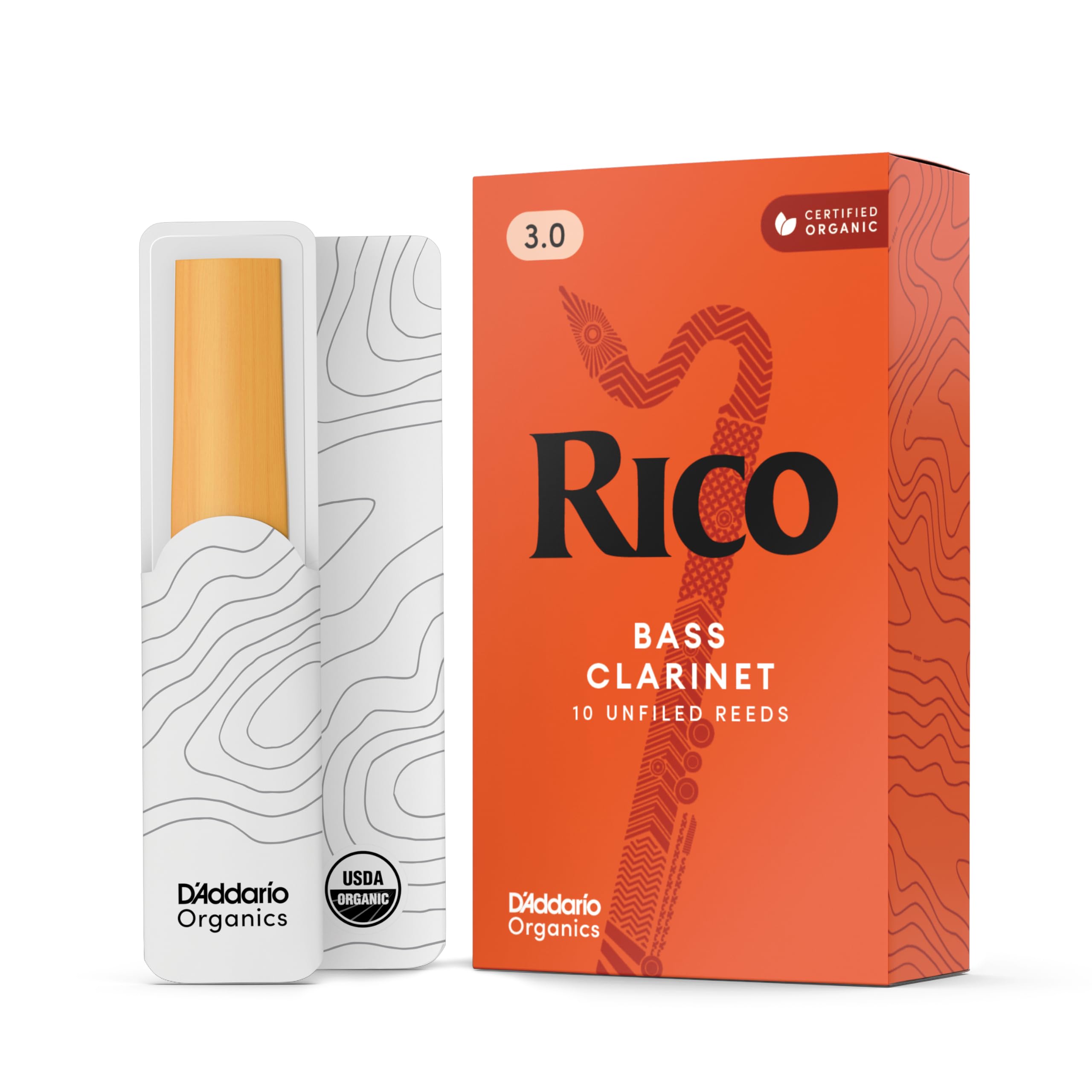 Cañas D'Addario Rico para clarinete bajo, fuerza 3, paquete de 10