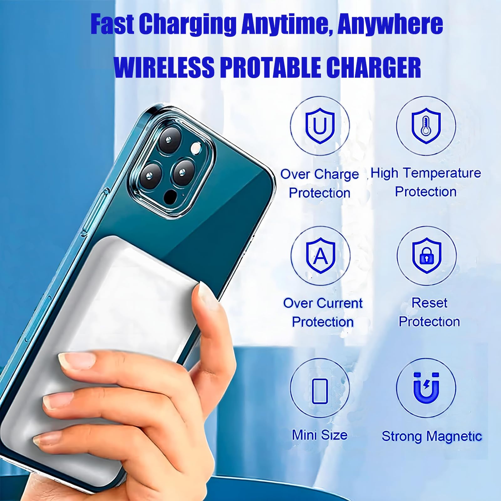 Power Bank Magnetico 5000mAh PD 15W Caricabatterie Portatile Wireless con Cavo USB C, Power Bank Wireless, Compatibile con Apple iPhone 16 15 14 13 12 Pro/Pro Max/Plus, Ricarica Magnetica