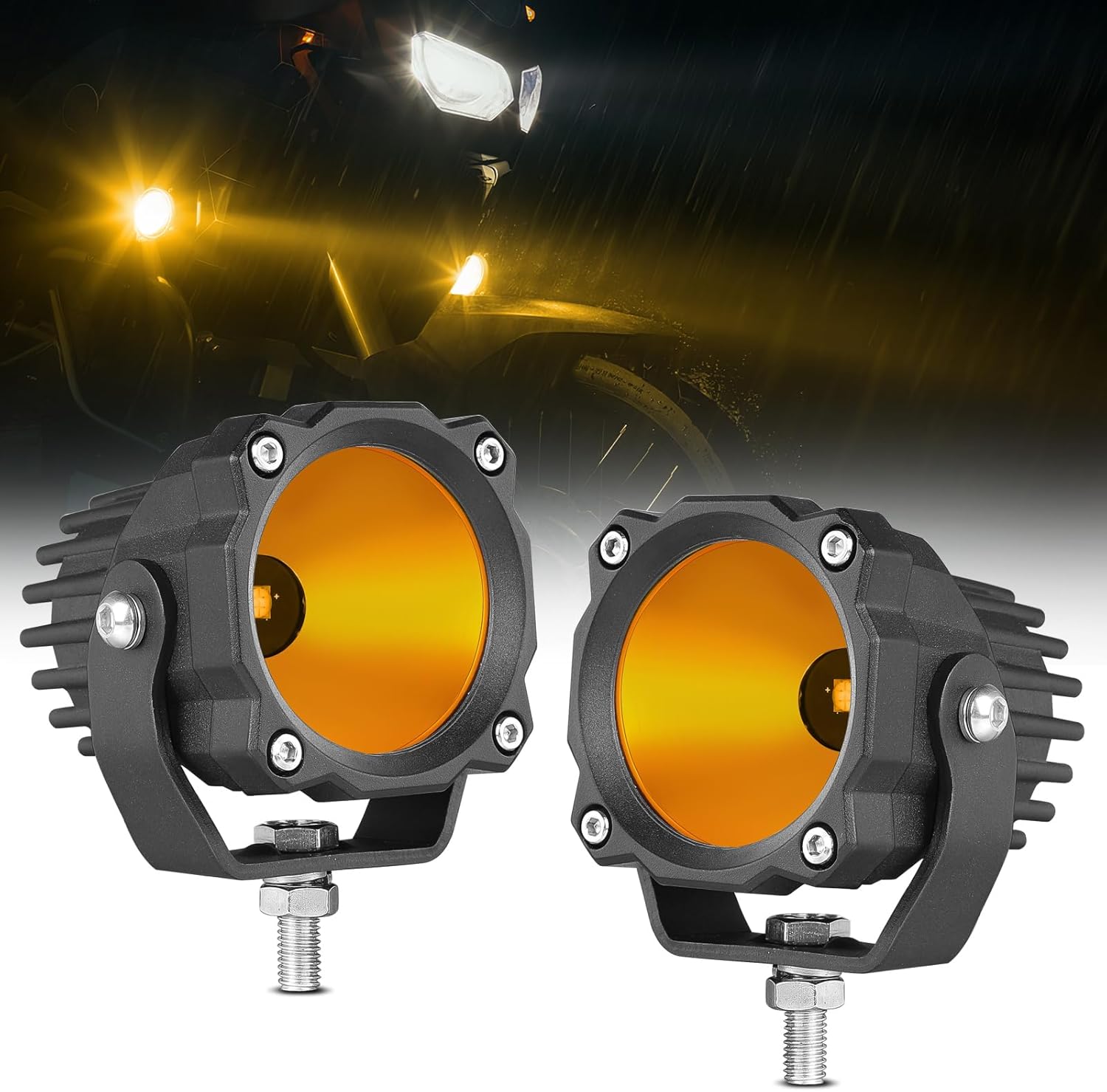 2.8 Inch Round LED Off Road Lights Amber, 60W Hyper Spot, IP68 Waterproof LED Ditch Hood Bumper Yellow Fog Lights for Motorcycle Wrangler Bronco UTV ATV T-Top Boat Truck