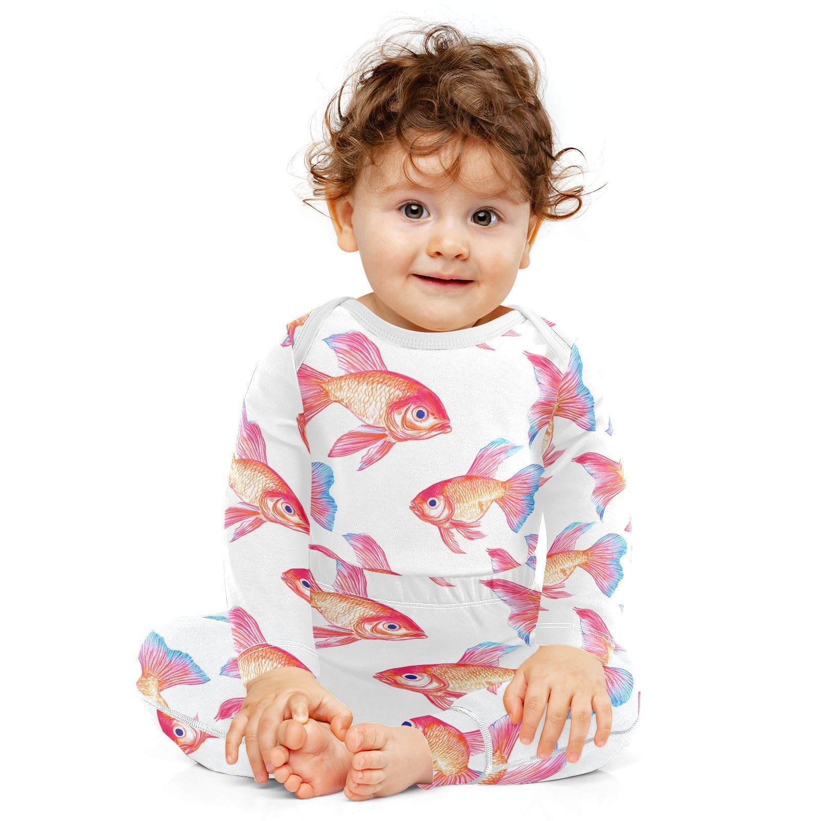 vvfelixl Baby Bodysuits Pants Sets Glowing Fish Baby Bodysuit Long Sleeve Baby Clothes for Boys Girls 12-18M