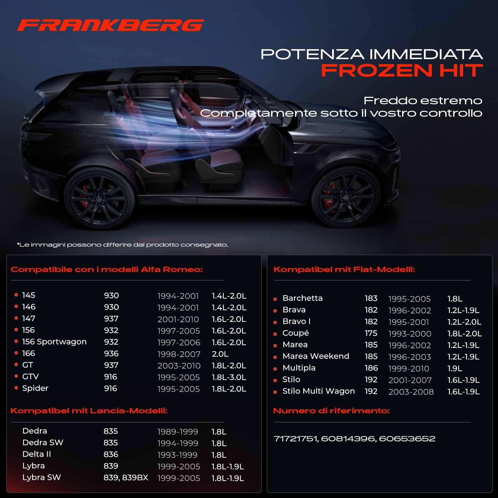 Frankberg Compressore dell'aria condizionata con frizione Compatibile con 147 937 Stilo 192 Stilo Multi 192 Barchetta 183 156 932 GT 937 Coupé 175 Marea 185 60653652, compreso l'olio preconfezionato