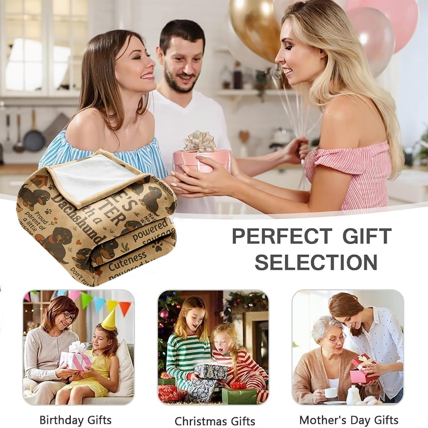 Dachshund Throw Blanket Gift, Cute Doxie Wiener Dog, Dog Lover Present for Women and Men, Cozy Couch Bed Travel Decor, Birthday Christmas Mother's Day Housewarming, 50'' x 60'' - Image 6