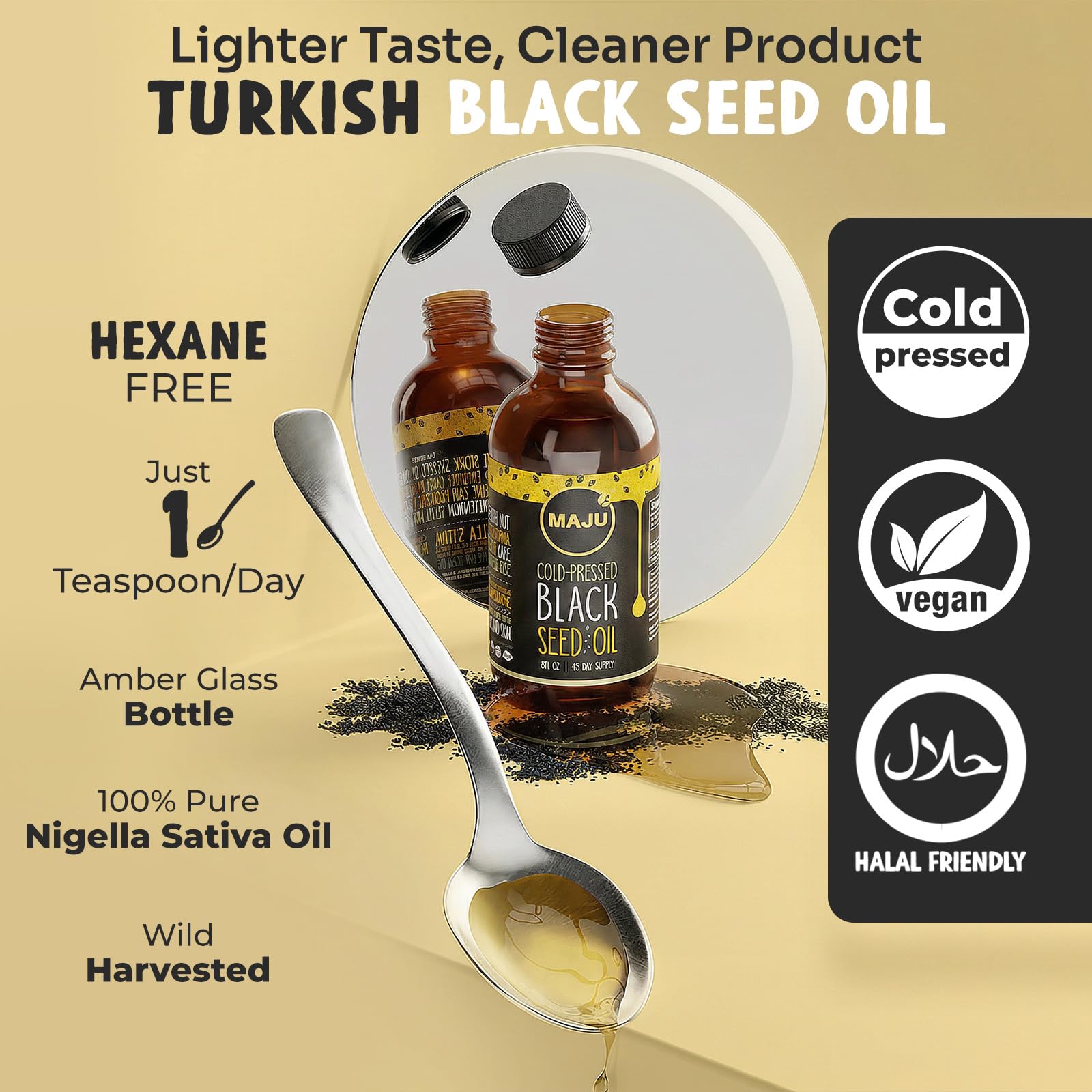 Aceite de semilla negra - 3 veces timoquinona, prensado en frío, 100% aceite de semilla de comino negro turco, aceite de semilla pura líquida, botella de vidrio, 8 onzas