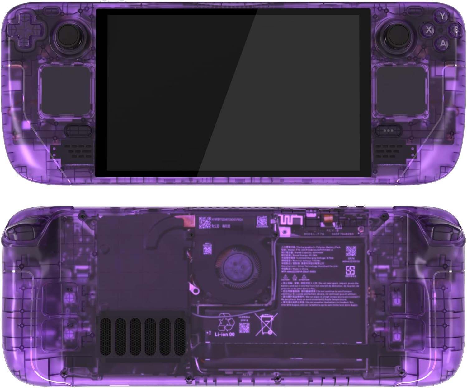 eXtremeRate Replacement Full Set Housing Shell with Buttons for Steam Deck OLED Handheld Console, Custom DIY Clear Atomic Purple faceplate Back Plate Trackpad Case for Steam Deck OLED Console