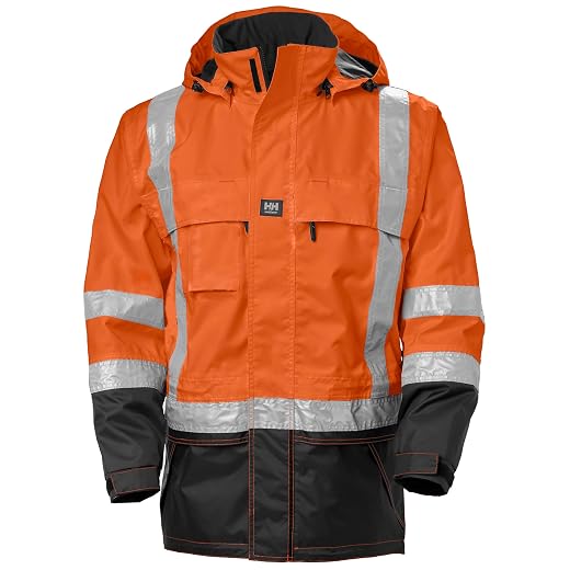 Helly-Hansen Potsdam Men's Hi Vis Rain Jacket - Waterproof/Windproof Workwear with Detachable Helmet-Sized Hood, ANSI Class 3