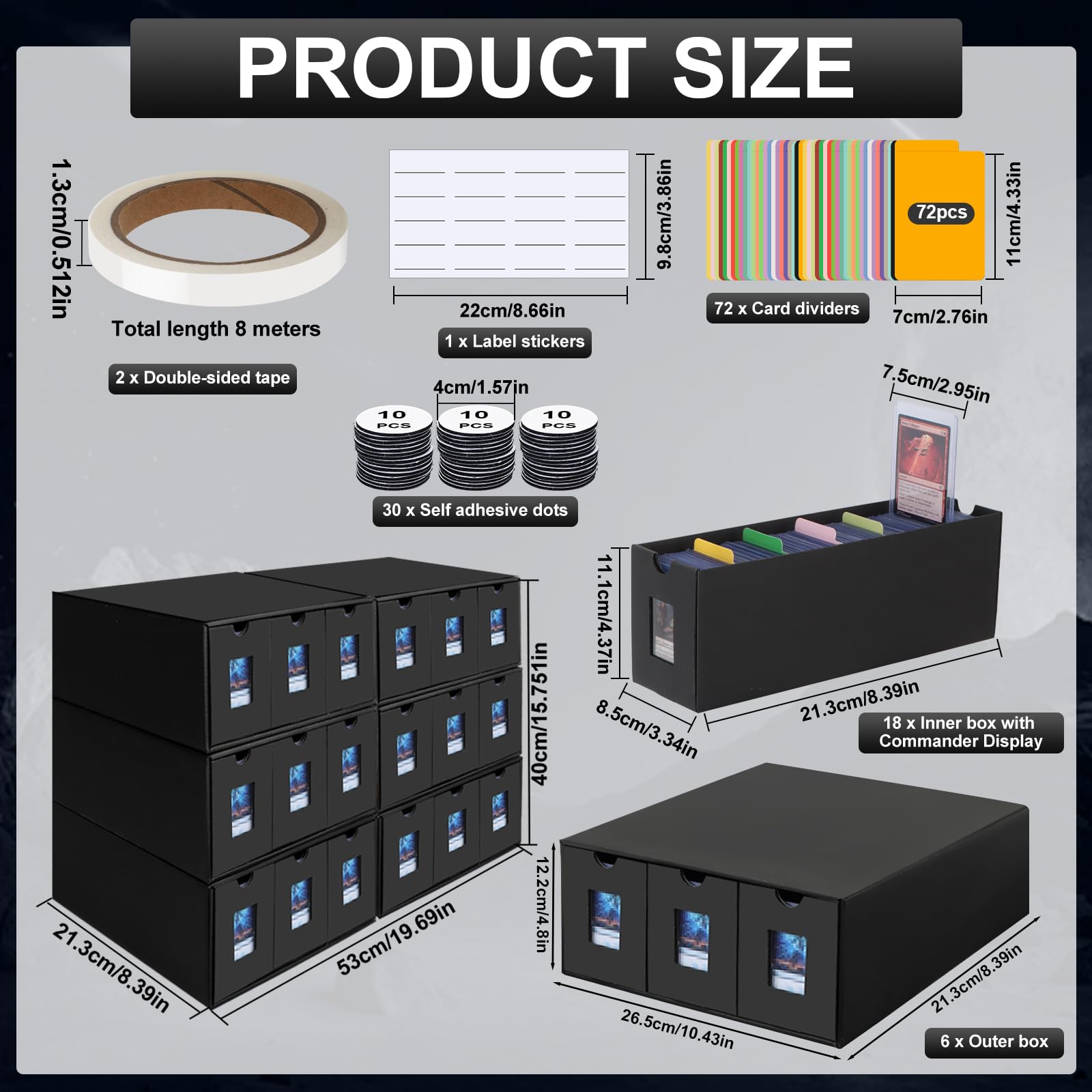 Boite Rangement Carte pour Plus de 10800 Cartes MTG, Deck Box Yugioh avec 72 Séparateurs et Étiquettes, Boite de Rangement Carte Assemblage Libre, Card Deck Box pour Magic TCG Sportive Cartes