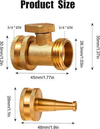 Miniatura 2 de Paquete de 4 boquillas de manguera de latón de alta presión con válvula de cierre de manguera, rociador de manguera de agua de jardín, boquilla de