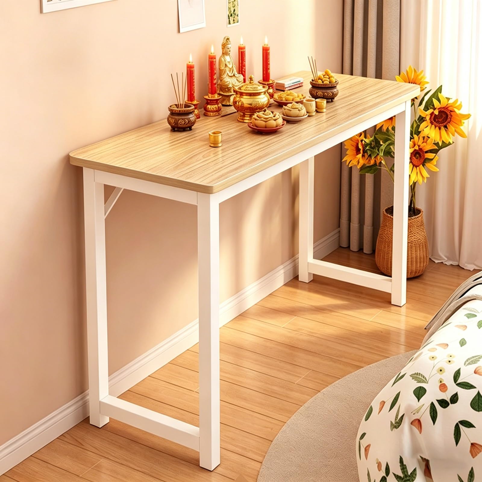 JNTFNE Prayer Meditation Table, Shrine Stand with Storage, Layered Buddha Altar Offering Pooja Metal Frame, for Living Room Bedroom Office, Temple(Wood 1,100cm/39.4in)