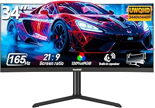 Gawfolk 34 Zoll Curved Gaming Monitor 165Hz PC Bildschirm mit Lautsprecher
