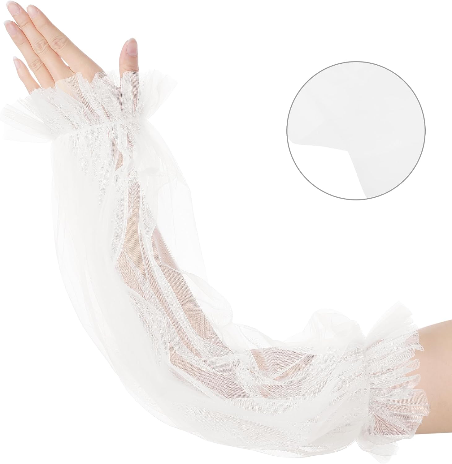 Women's Tulle Solid Color Transparent Fingerless Thin Sheer Large Lantern Sleeve for Prom Wedding image 3