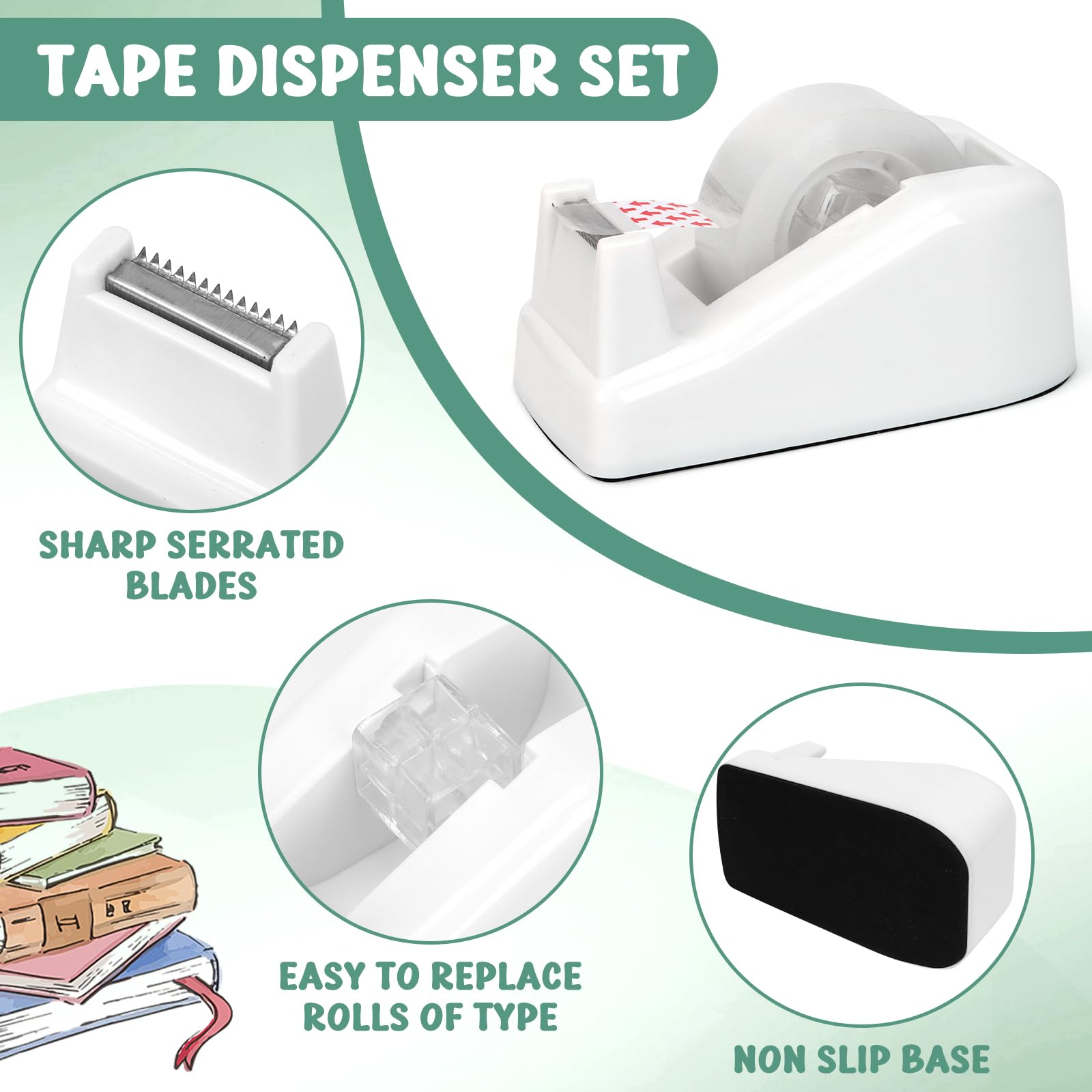 13-in-1 Stationery Set, White Desk Accessory with Pen Pot, Tape Dispenser, Stapler & Staple Set, Scissor, Ruler - Image 4