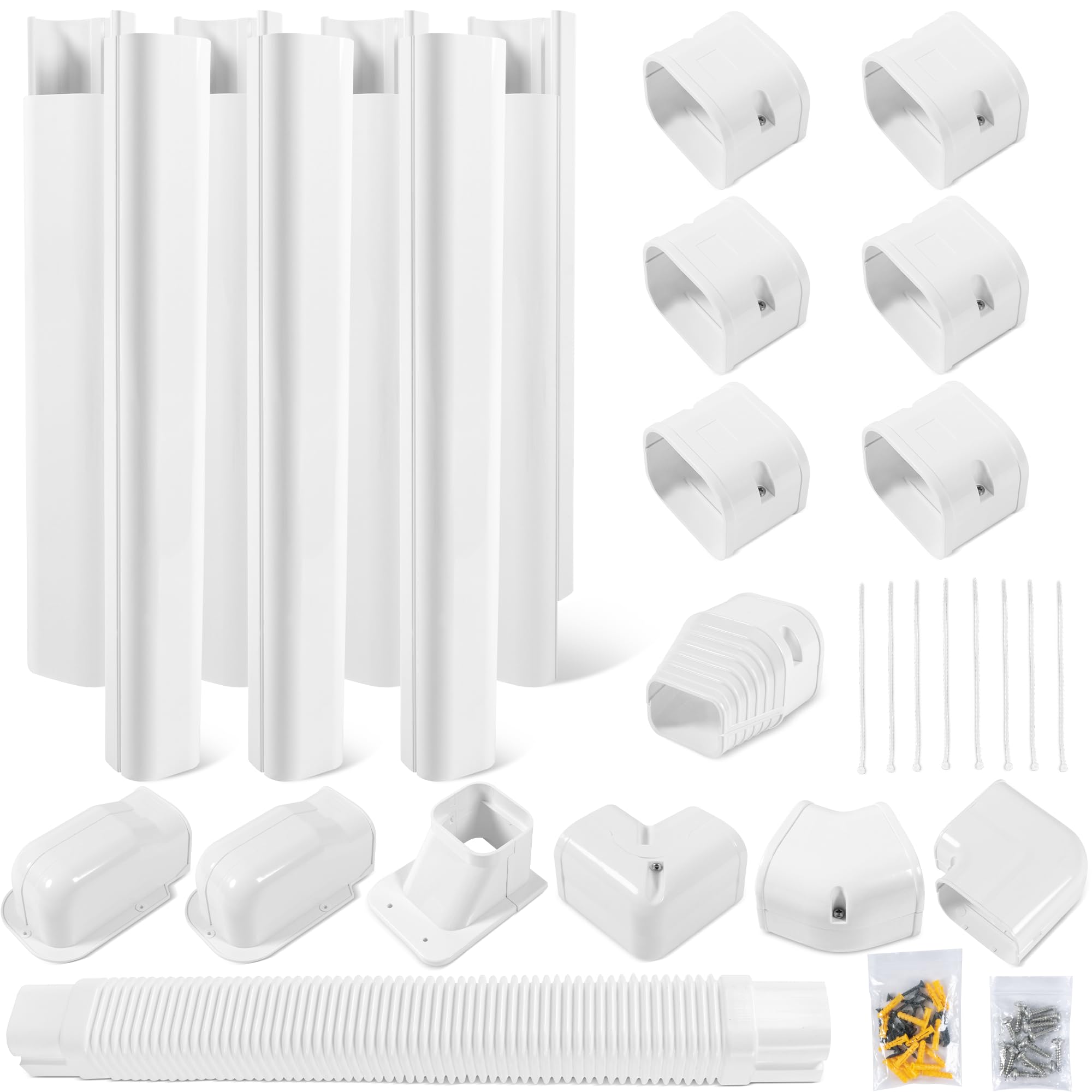 3" W 25Ft Decorative PVC Line Set Cover Kit for Mini Split Lineset Cover Kit for Air Conditioner & Heat Pump (White)