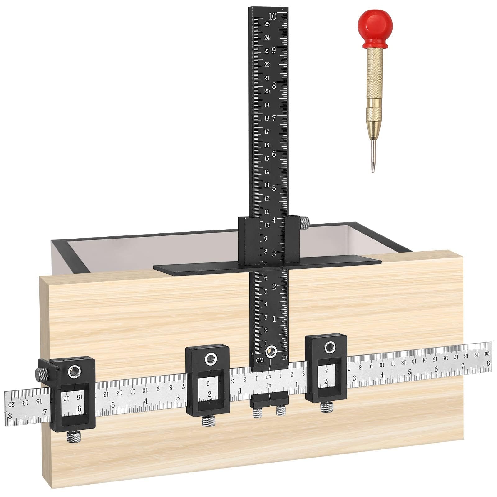 Adjustable Aluminum Alloy Cabinet Hardware Jig,Precision Punch Locator,Drill Guide for Wood Drilling,Dowelling,Kitchen Door Handles,Drawer Cabinets,Woodworking Templates for Knobs and Pulls