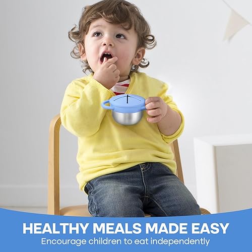 Miniatura 6 de Paquete de 2 vasos de acero inoxidable para niños pequeños, a prueba de derrames, con tapas y asas de silicona extraíbles, aptos para lavavajillas,