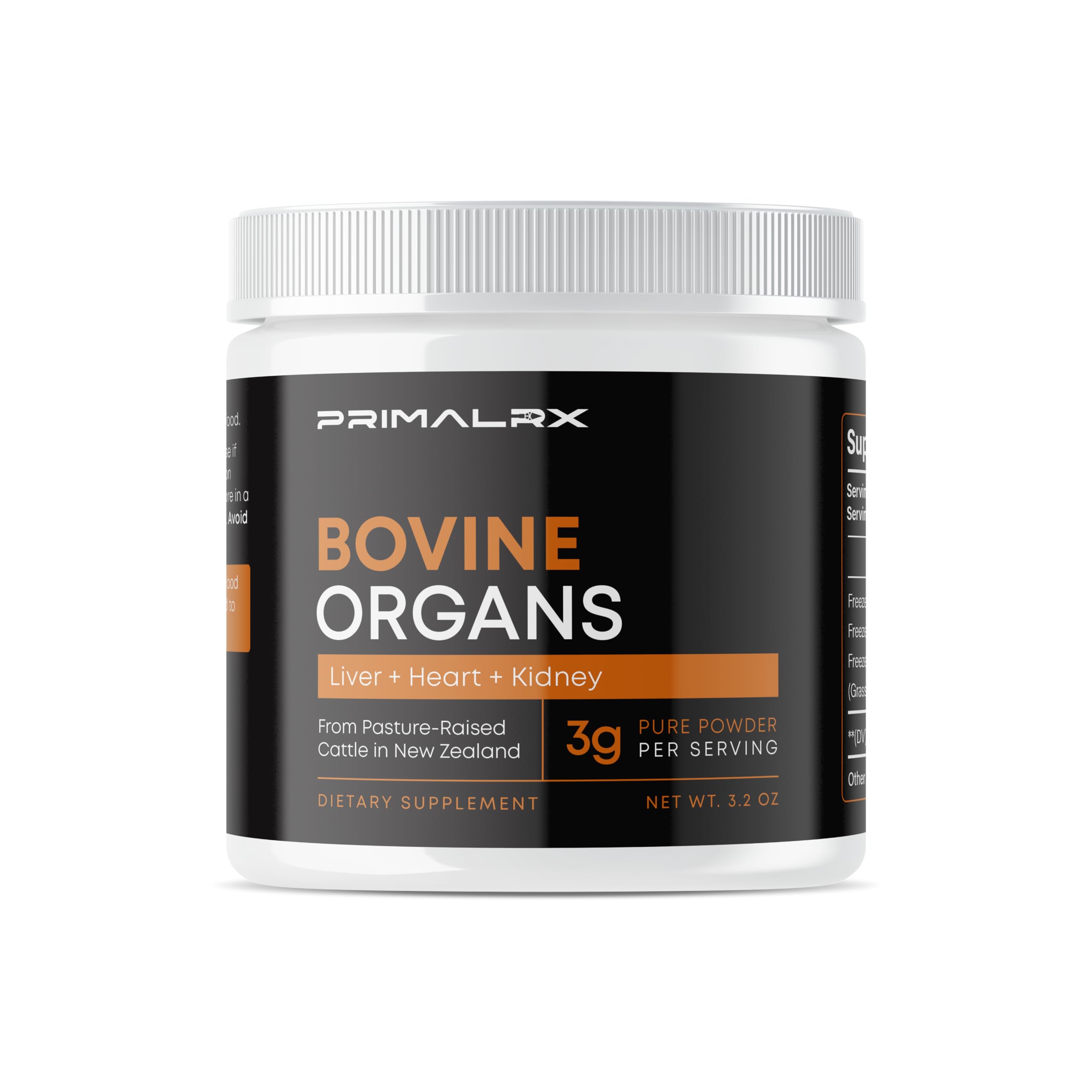 Bovine Organ Powder, Grass Fed Beef Organ Complex with Liver, Heart & Kidney, Primal Multivitamin Whole Food Supplement with Heme Iron, Vitamin A, B12, Folate, Selenium & Zinc, 90g