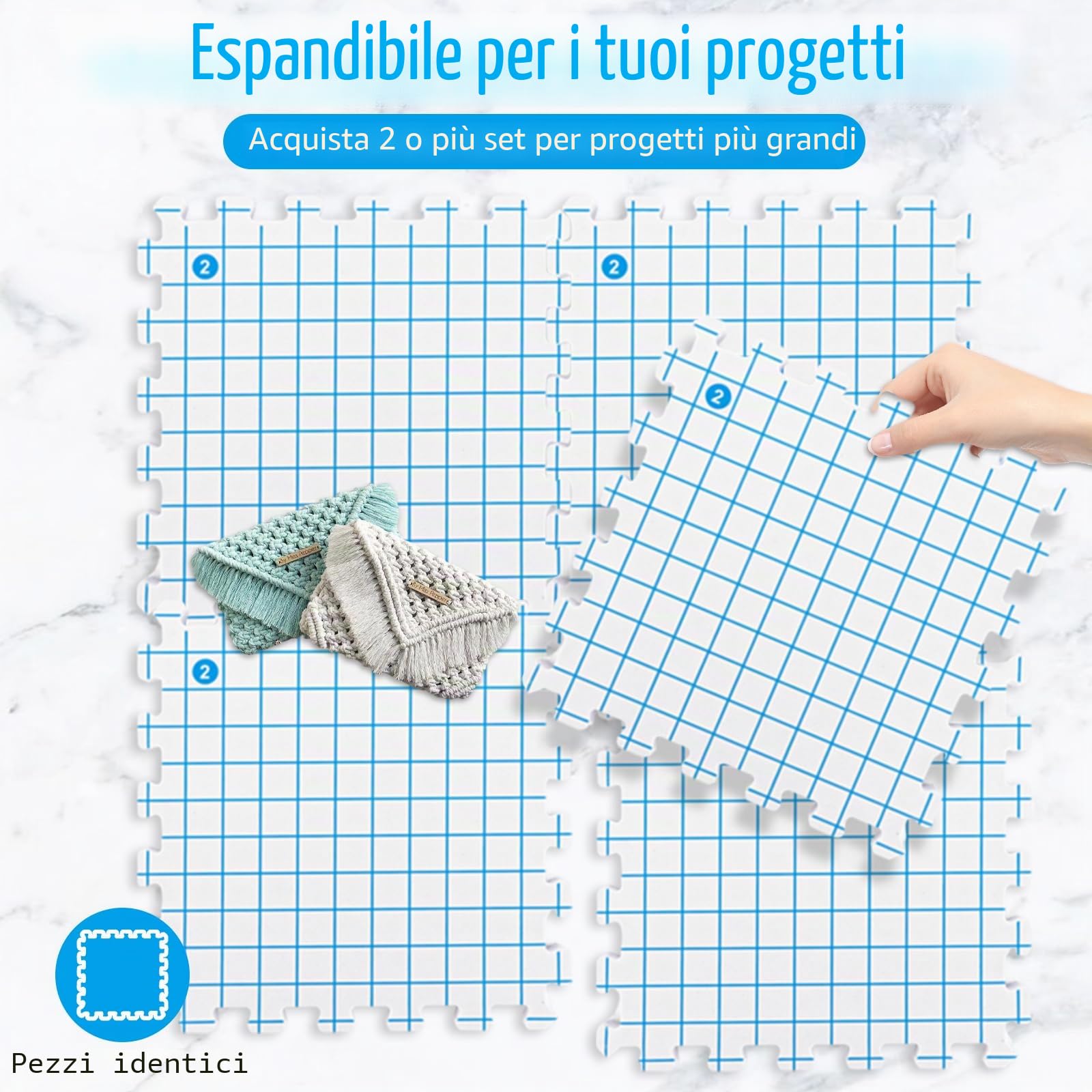 DAJAVE Granny Square Spanner - Set di 9 tappetini per lavorare a maglia con griglia, 100 ferri a T stabili per lavorare a maglia, uncinetto, punta all'uncinetto, 9 pezzi