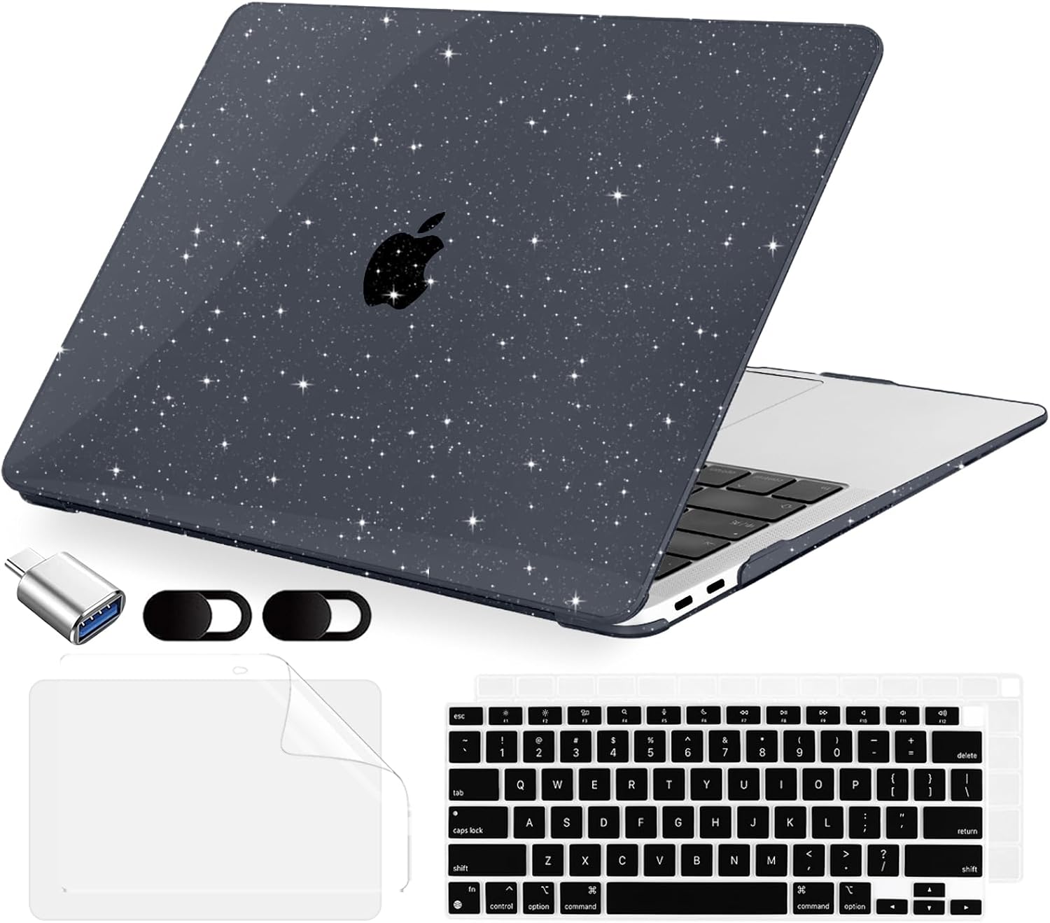 MecBevia Compatible with MacBook Air 13.3 inch Case 2021-2018 Release A2337 M1 A2179 A1932 Touch ID, Plastic Hard Shell&Keyboard Cover&Screen Protector&Webcam Cover&Type-C Adapter, Sparkly SakuPink