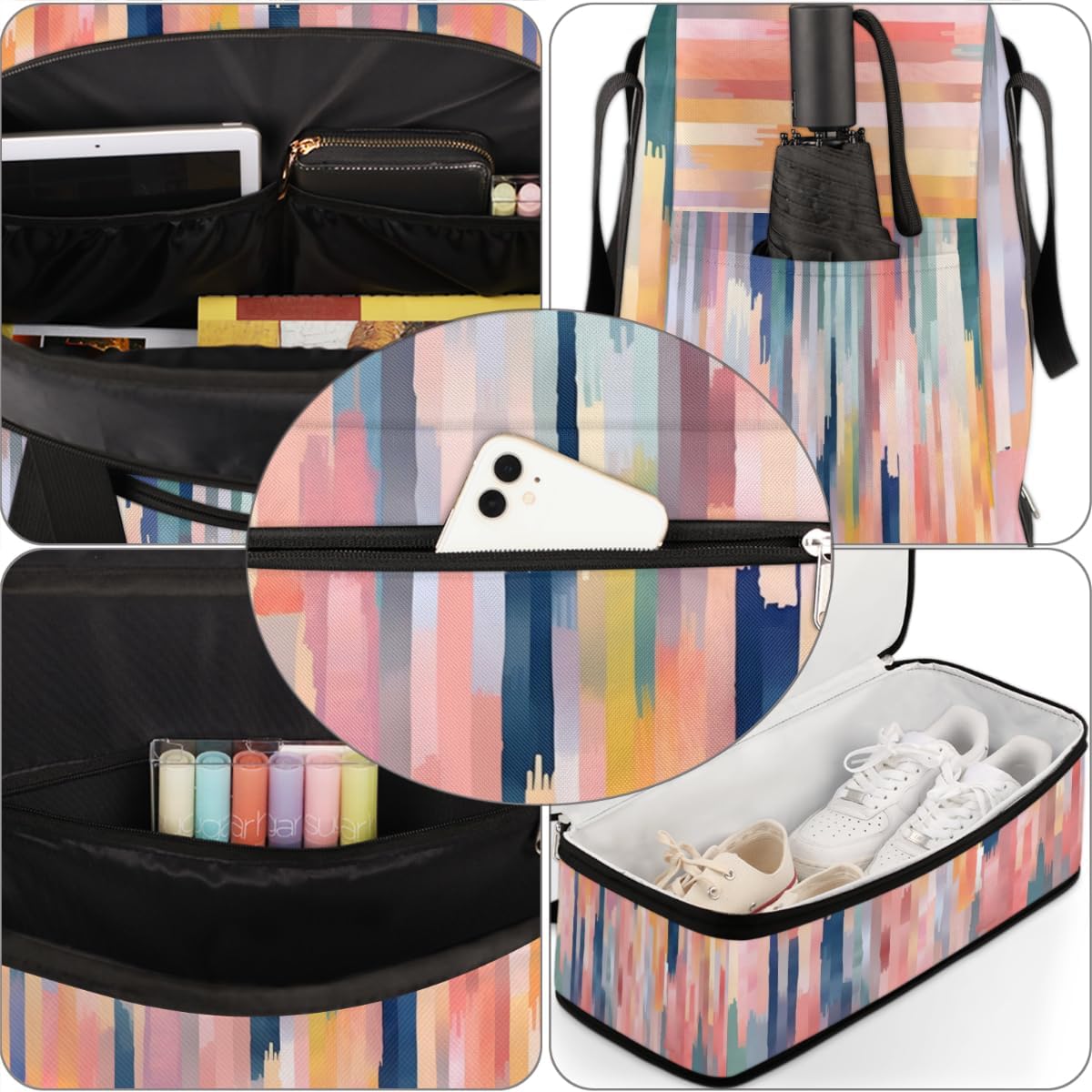 QsirBC Classic Shape Decor Gym Bag for Women Duffle Tote with Shoes Compartment Men Weekender Duffel for Dance Travel Sports Swimming Overnight