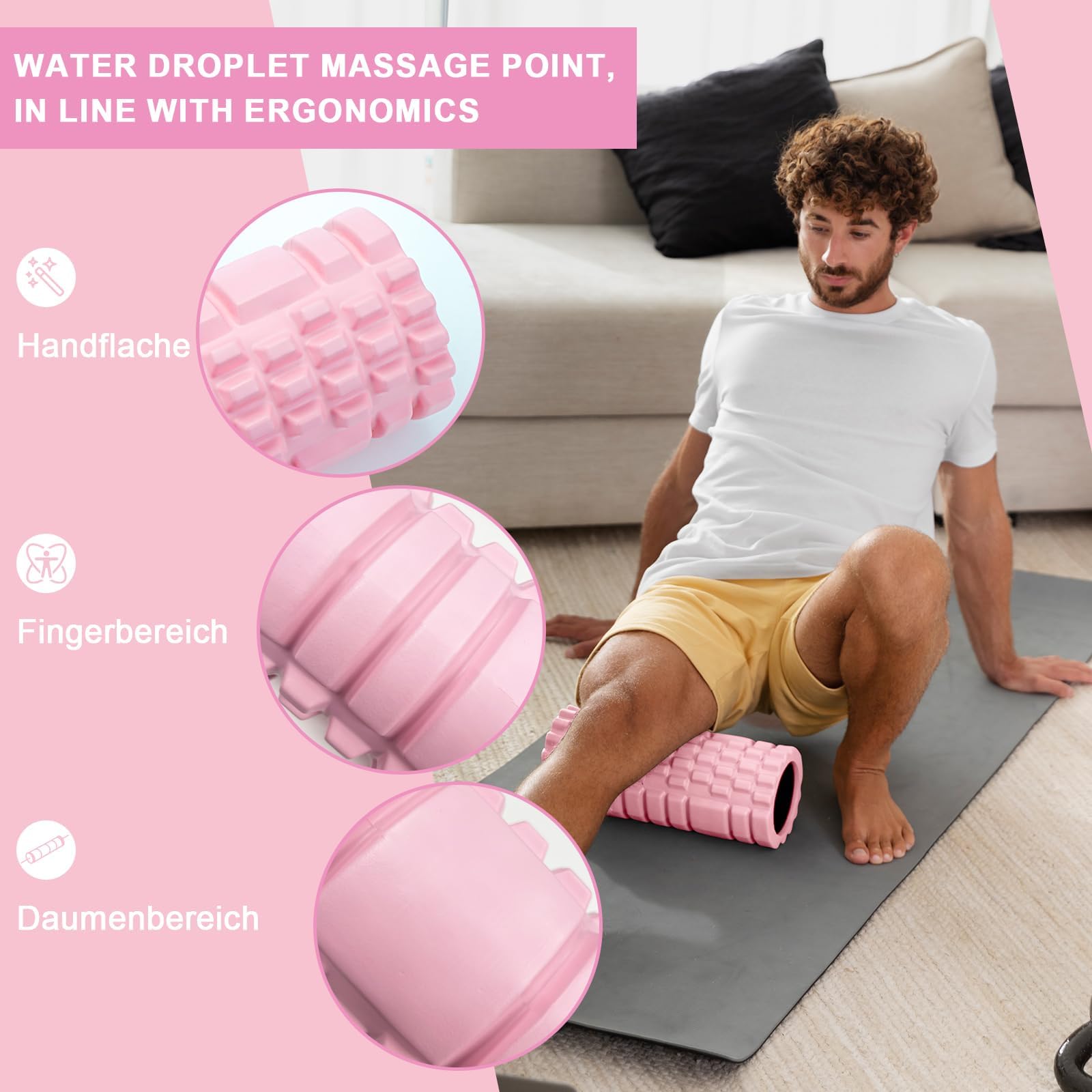 Rullo Foam Rosa Multifunzionale - Massaggiatore Muscolare per Fitness, Pilates e Yoga - Rullo di Fascia per Esercizi a Casa e in Palestra - Rilassa i Muscoli e Cura i Tessuti Profondi.