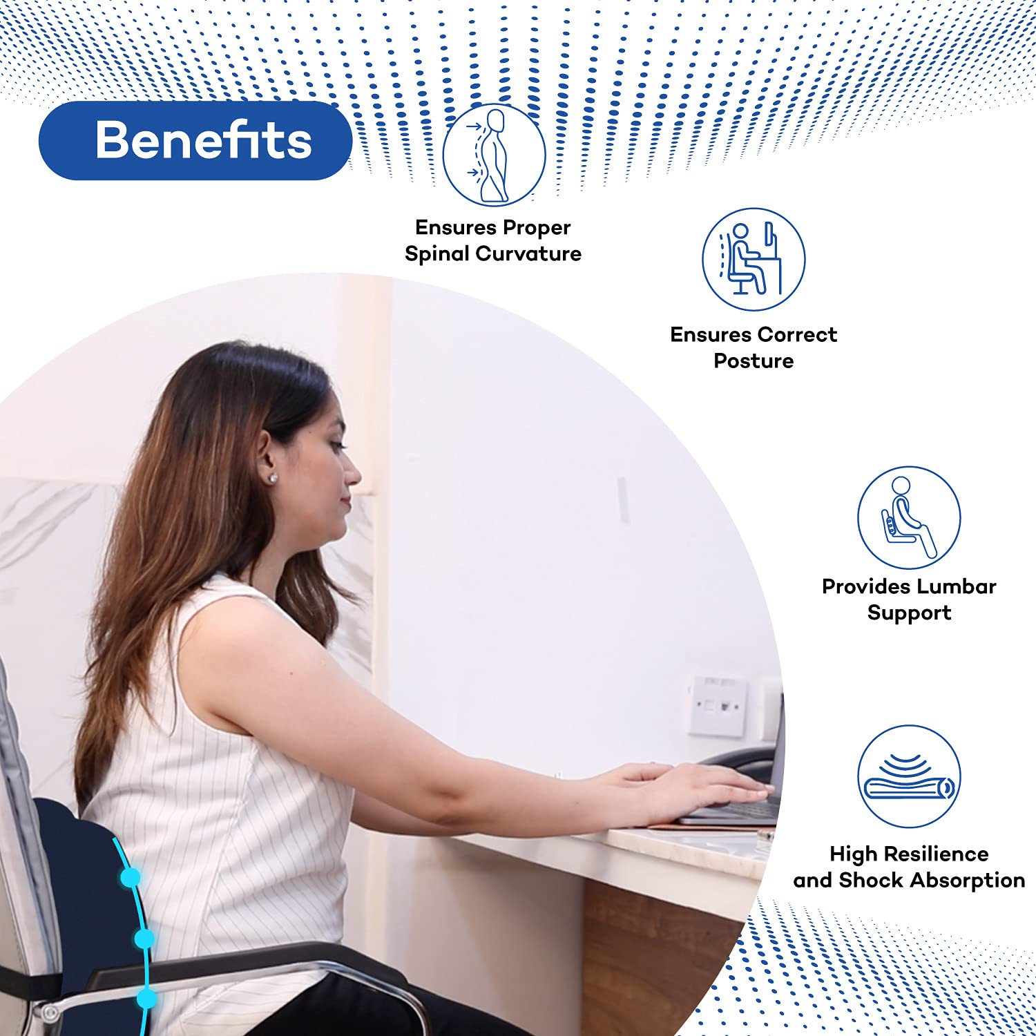 XAMAX 2nd Generation PRO L series LUMBAR SUPPORT Back Rest with Advanced POLY FLEXI FOAM,(Blue), Universal Size 1