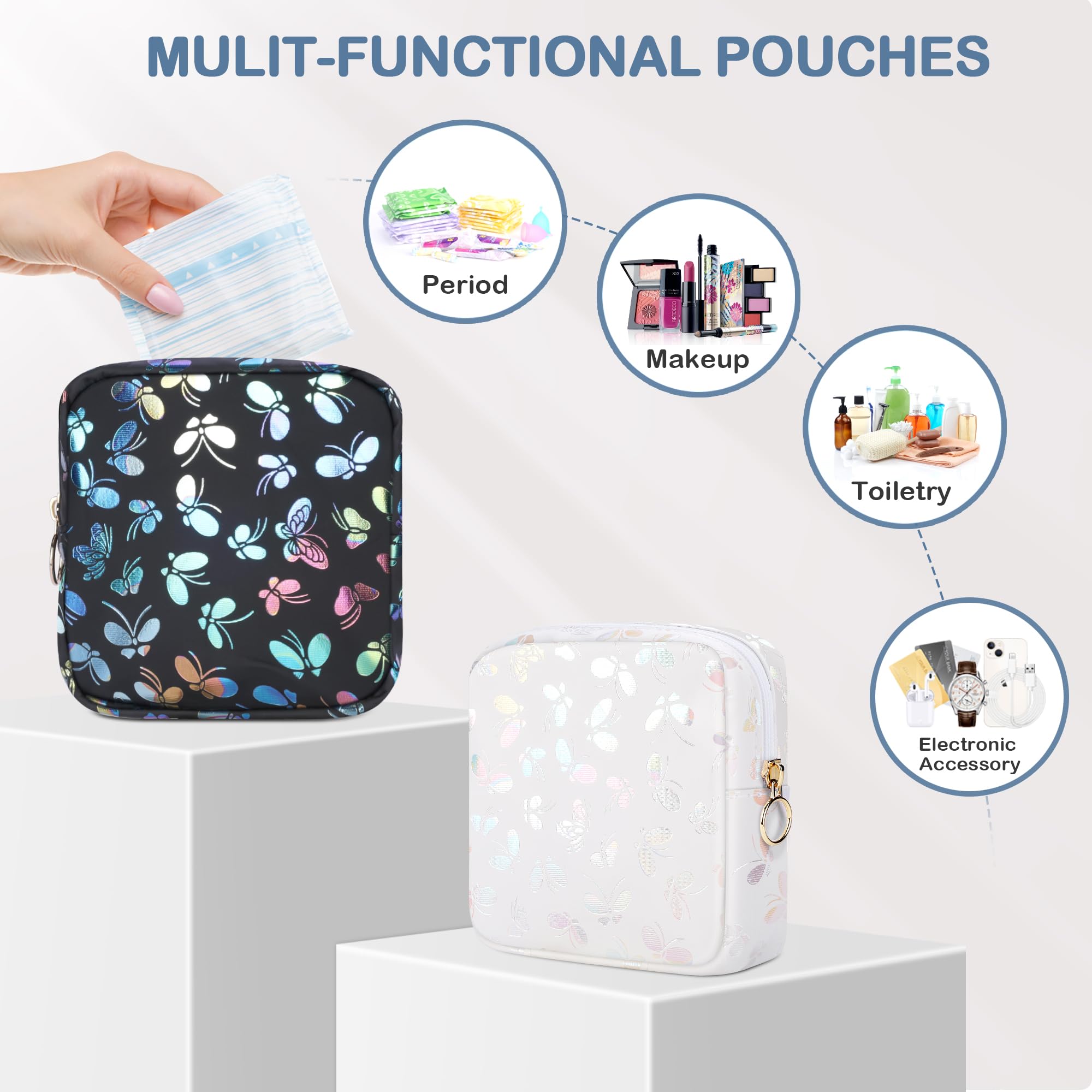Bolsa de almacenamiento de servilletas sanitarias de cuero para niñas y mujeres, bolsa de almacenamiento portátil para servilletas sanitarias para el período, rosa-mariposa, Moda 5
