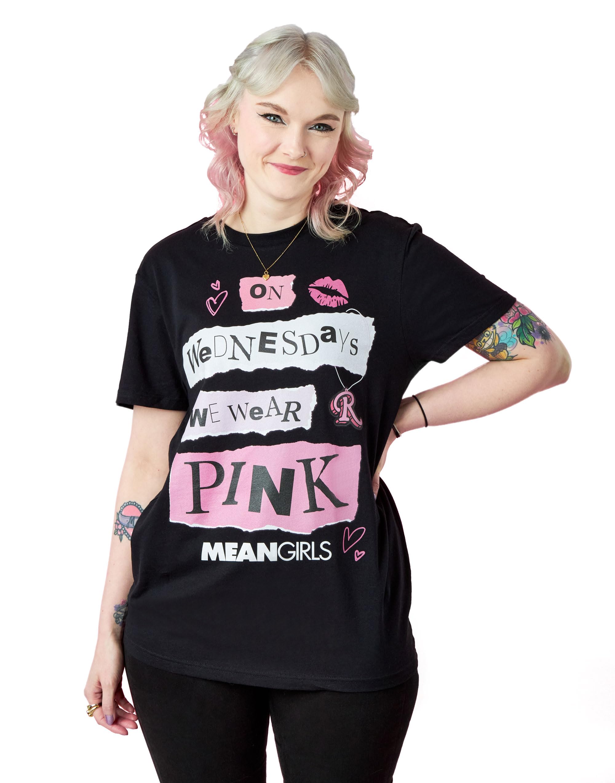 Vanilla Underground Girls Black/Pink Mean Womens Wednesdays Short Sleeved T-Shirt - Small