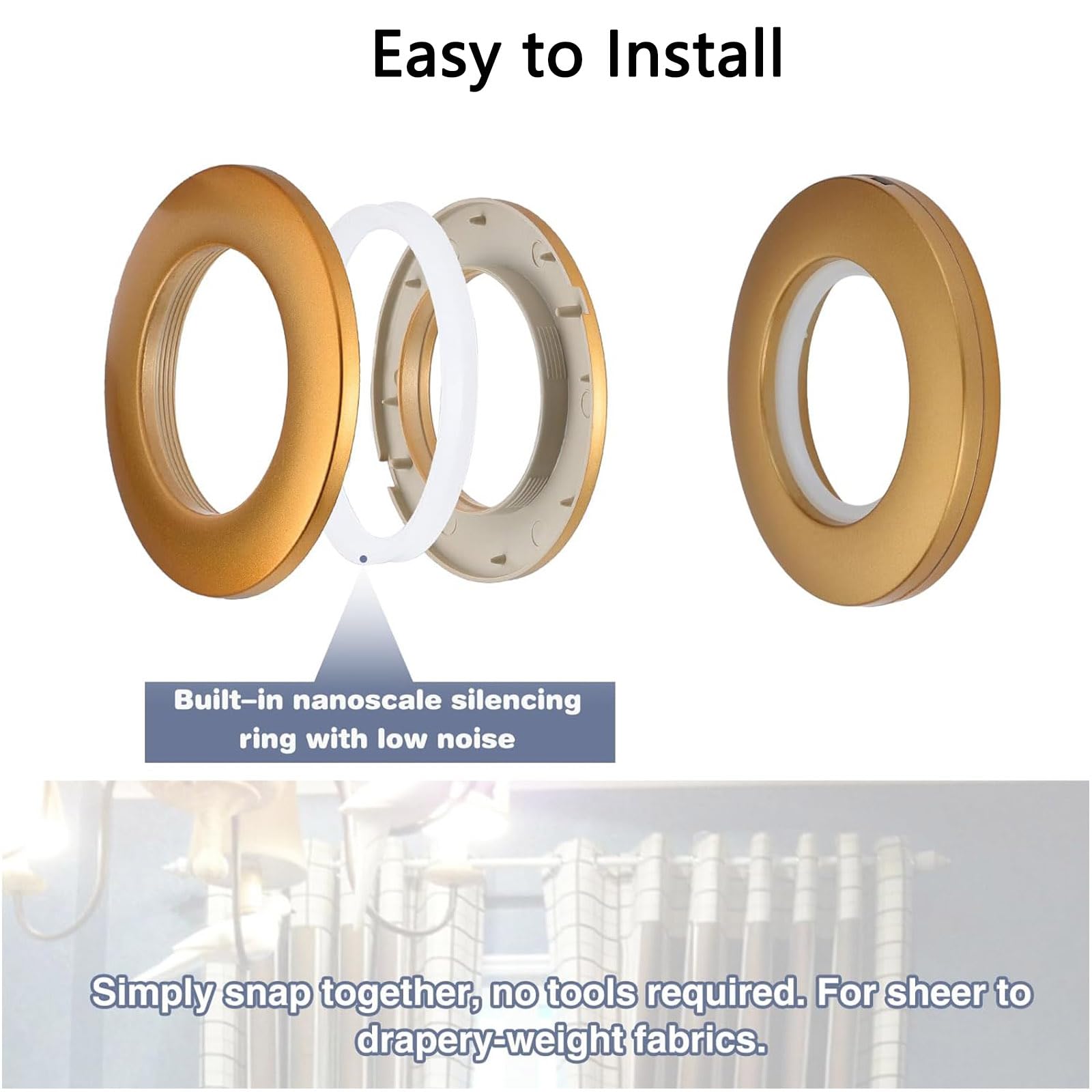 TA-VIGOR 12Pcs Curtain Eyelet Rings, 40mm Curtain Grommets - Image 3
